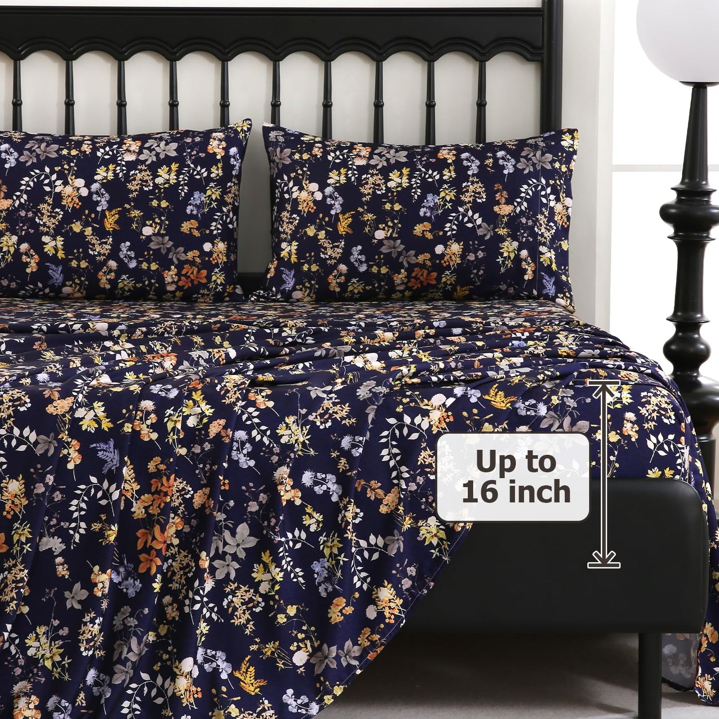 CozySmile 4 Pieces King Sheet Set Floral, Boho Sheets Soft Microfiber Deep Pocket, Floral Sheets (King, Tranquil Night Bloom)