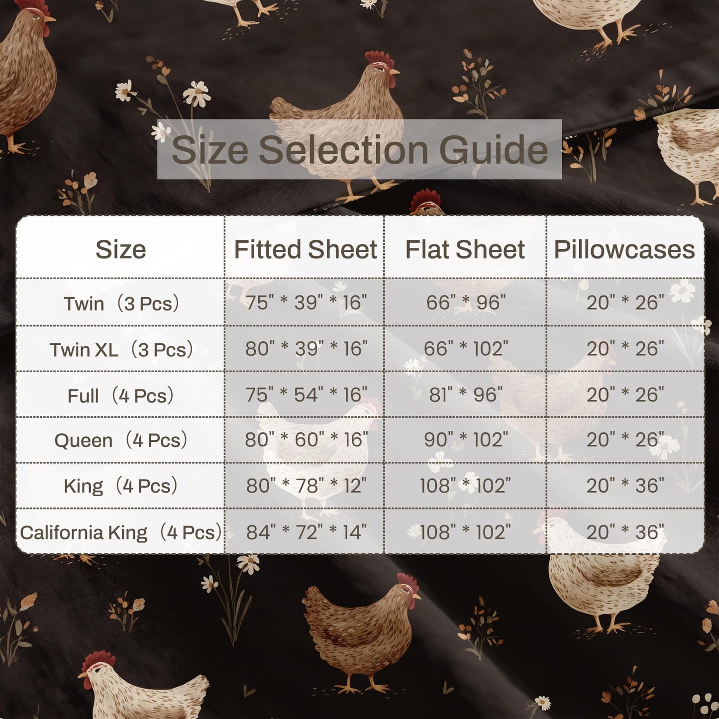 Chicken Queen Sheet Set Rustic Farmhouse Flat Fitted Sheet Sets, Brown