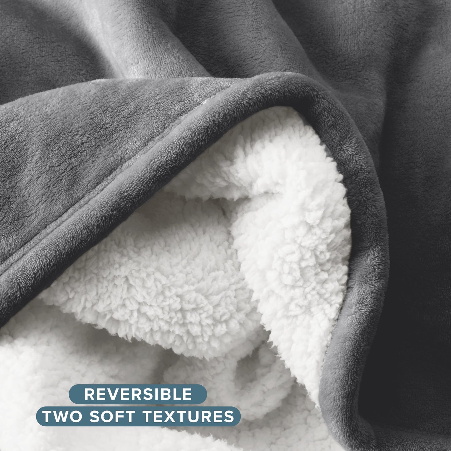 Bare Home Sherpa Fleece Blanket - King Size - Blanket for Bed, Sofa, and Couch - Warm & Lightweight - Fluffy & Soft - Reversible (King, Grey)