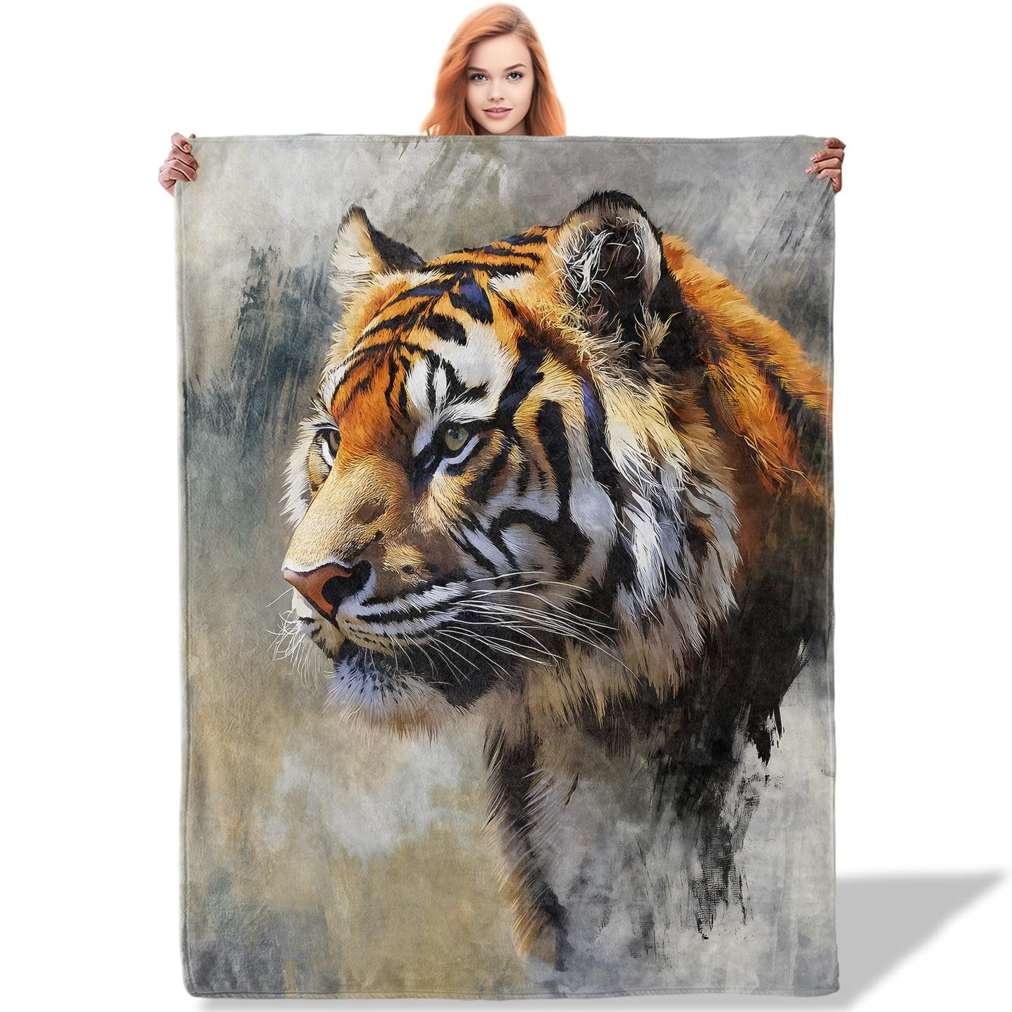 Plistiz Fierce Tiger Throw Blanket 60"x80", Face Theme for Living Room Couch, Home Decor, Soft Flannel Gifts for Adults and Women