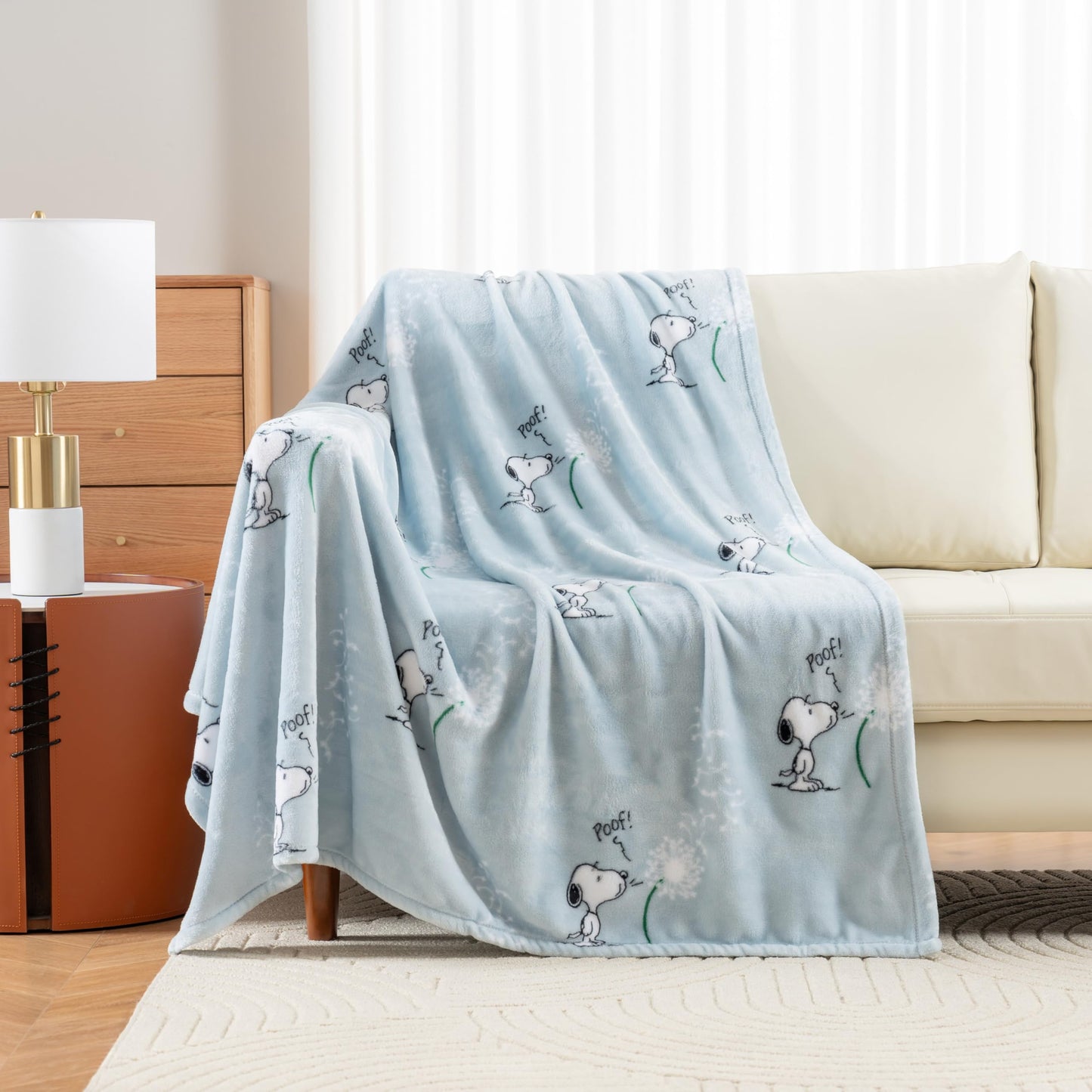 Berkshire Blanket Peanuts® VelvetLoft® Cute Character Snoopy Plush Throw Blanket,Peanuts Snoopy Make A Wish Spring Blue,Throw 55 in x 70 in (Official Peanuts® Product)