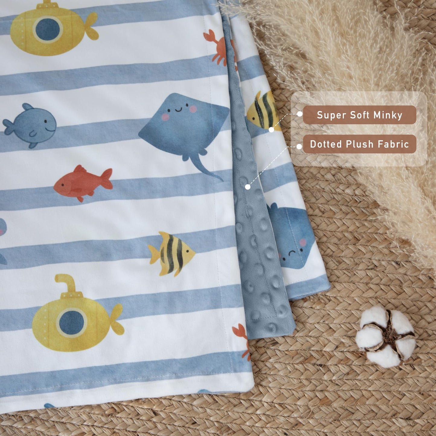 CIVARUA KIDS Baby Minky Blanket for Boys Girl, Super Soft Newborn Nursery Blanket with Double Layer Dotted Backing, 30x40 Cozy Printed Bed Throw Blanket, Undersea World
