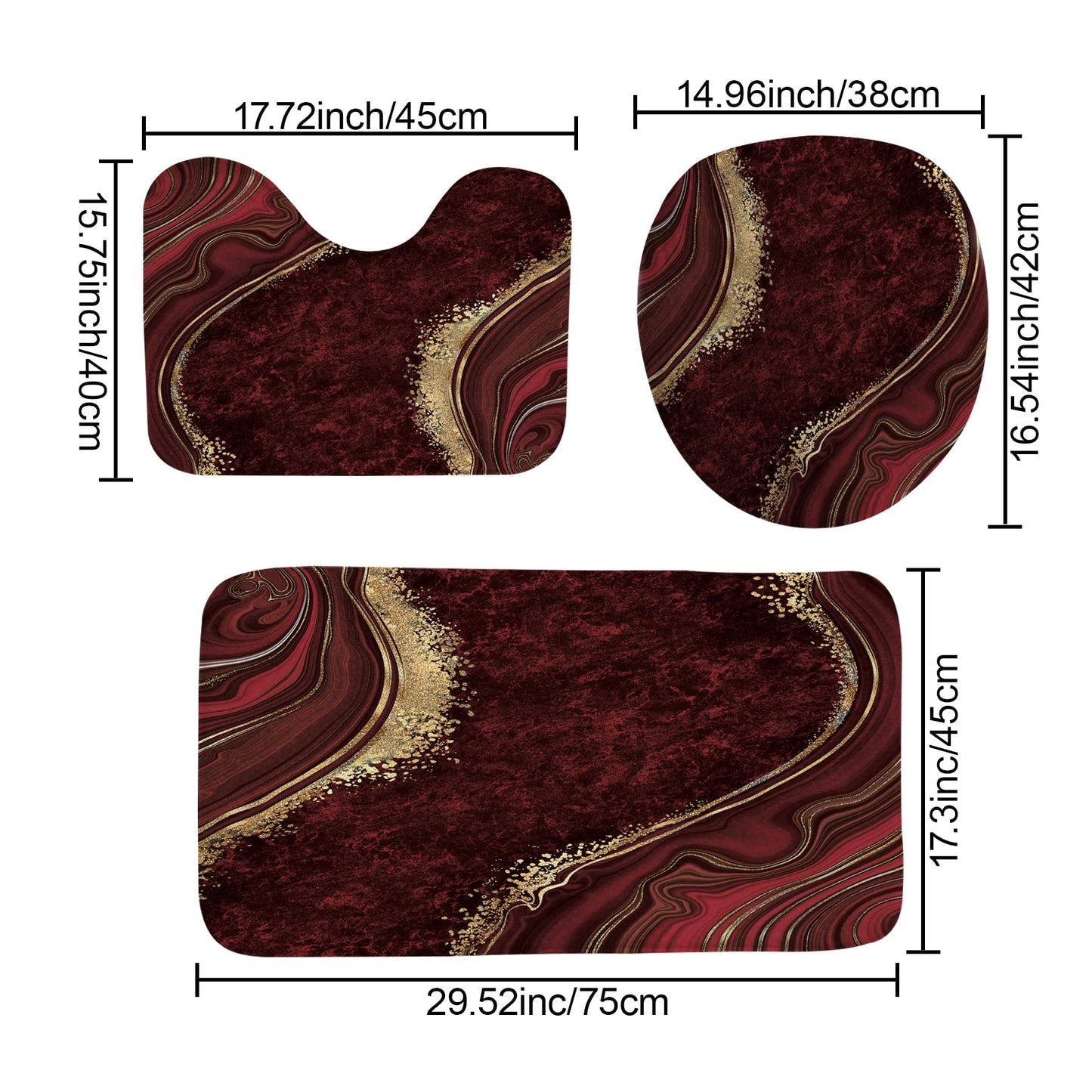 beifivcl 4Pcs Luxury Marble Shower Curtain Sets, Bathroom Sets with Shower Curtain, Toilet Lid Rug, Contour Mat and Bath Mat, Shower Curtain with 12 Hooks for Bathroom Set Decor (72 x 72 Inch), Red
