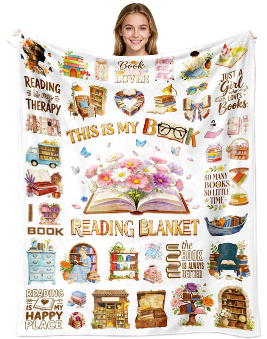 Book Blanket Gifts for Book Lovers Soft Flannel Reading Throw Blanket Merch Stuff Decor for Women Girls 50"X 40"