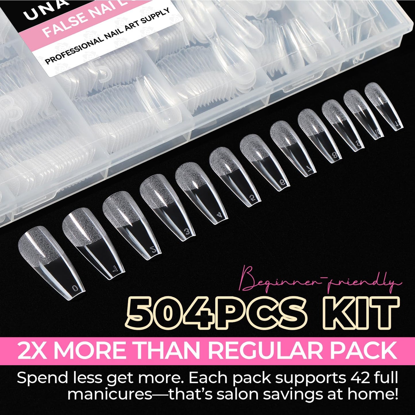 UNA GELLA Long Coffin Nail Tips, 504pcs Pre-Shape Fake Nails Half Matte Full Cover Acrylic Gel Nail Tips Clear Long Coffin Press On Nails Home DIY Extension 12 Sizes Gelly Tips