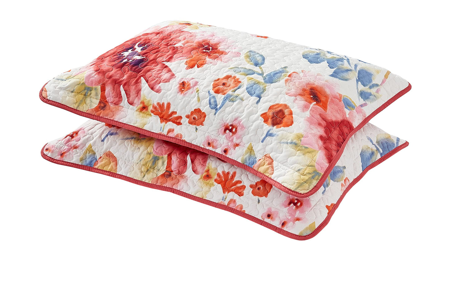All American Collection 3 PC Floral Printed Red and Beige Reversible Bedspread Quilt Set Coverlet and Pillow Sham Set King/California King Size