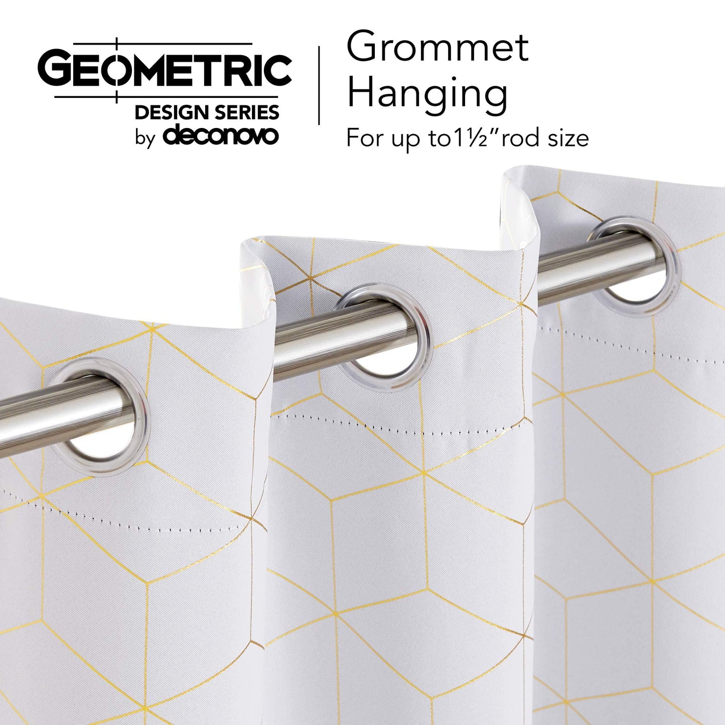 Deconovo Grommet Blackout Curtains, Room Darkening Gold Diamond Drapes, 2 Panels, White, 52W x 84L Inch, for Bedroom and Living Room