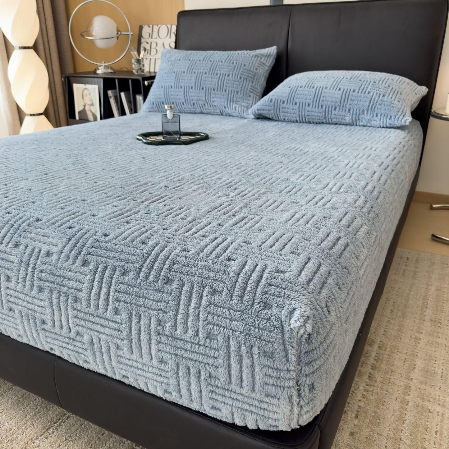 ZIQINPSQ Twin Size Flannel Fitted Sheet - 1 Piece Winter Warm Deep Pocket (15") Bed Sheet, Shrink & Fade Resistant, Hotel Quality, Light Steel Blue