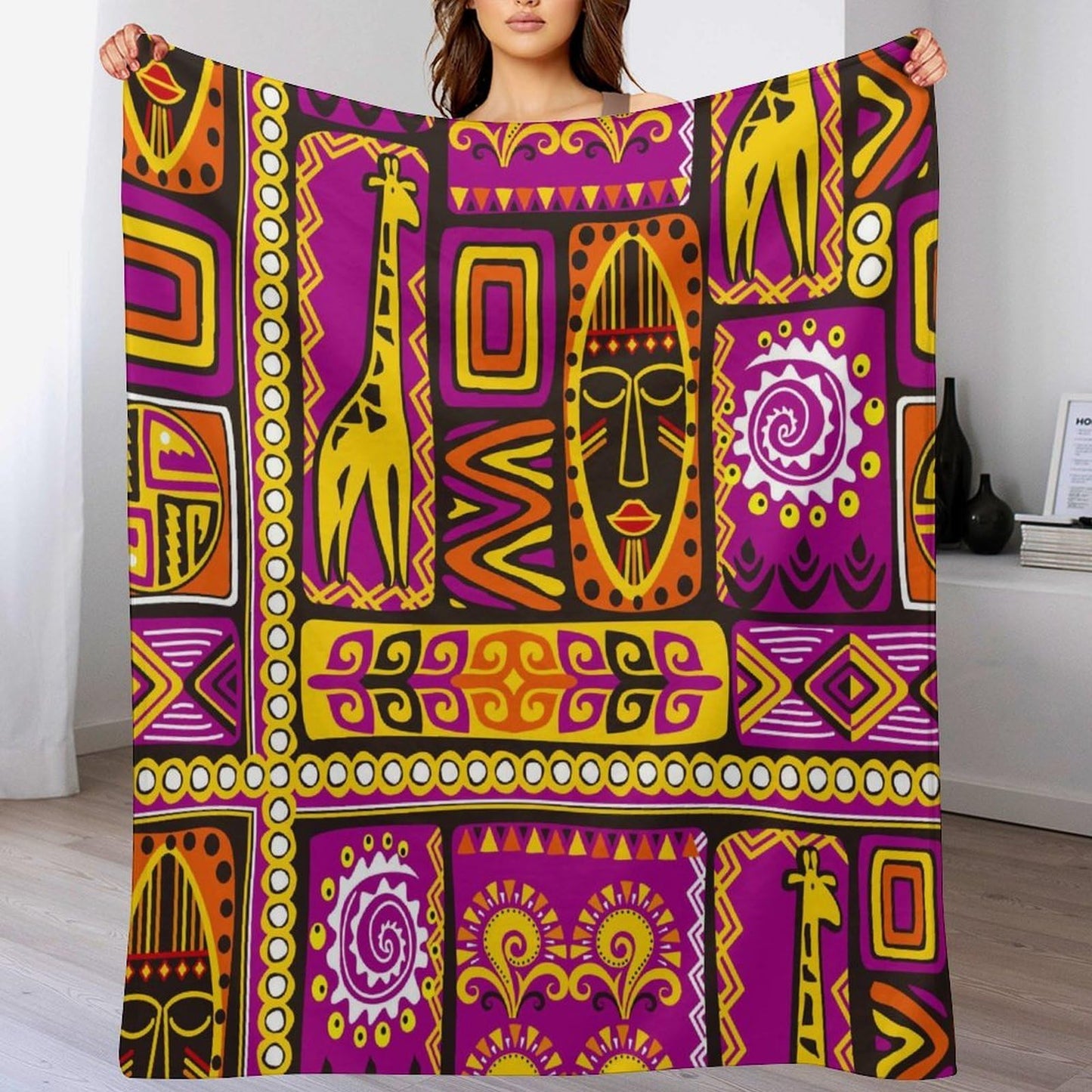 ZhiRain African Totems Throw Blanket American Kwanzaa Black History Month Juneteenth Blanket for Sofa Bed Couch Chair Or Dorm 50"x60"