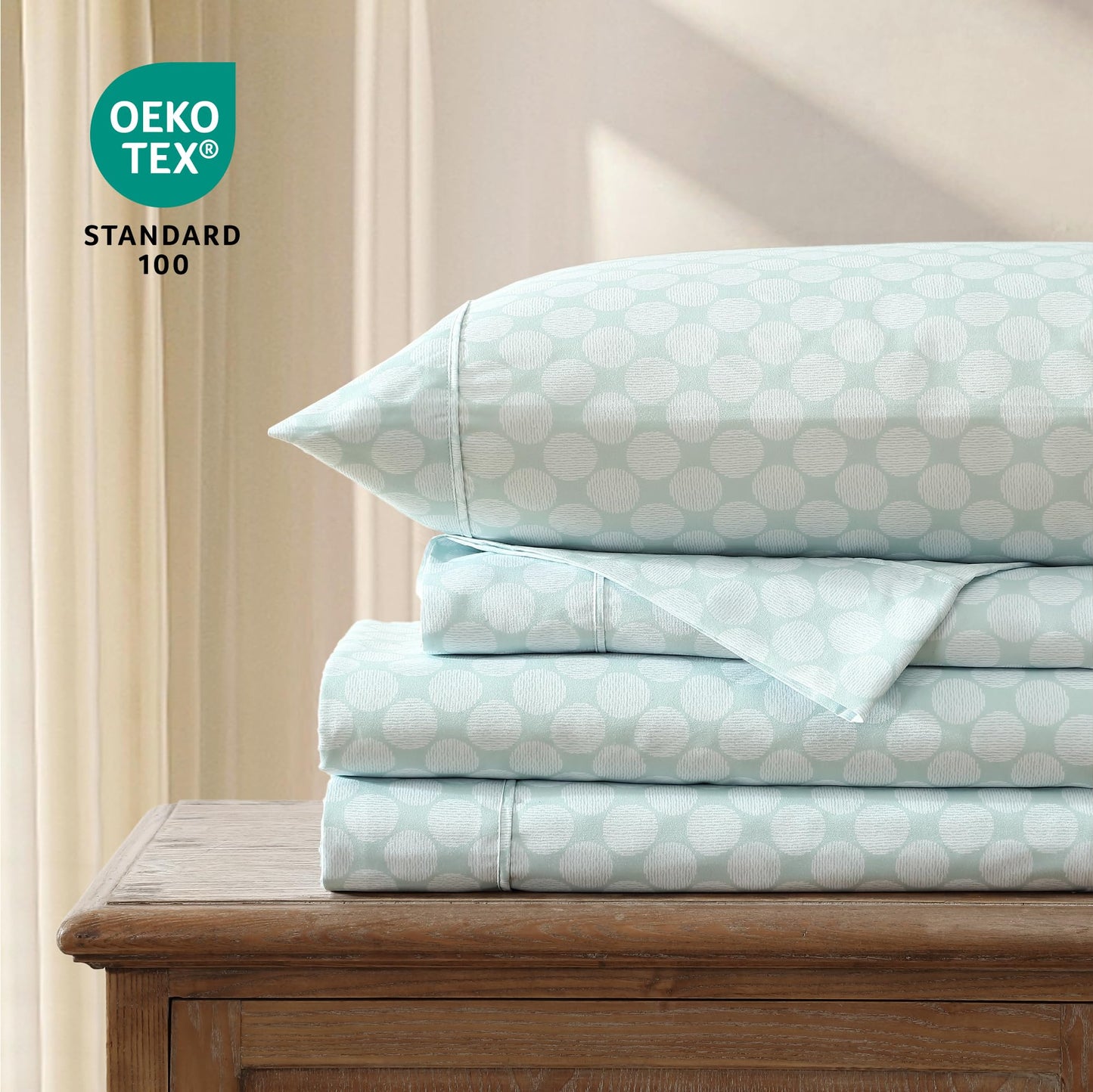 Cathay Home Sancturary Ultra-Soft Hypoallergenic Wrinkle Resistant Double-Brushed Microfiber Printed 4-Piece Bedding Sheet Set - Sage, Queen