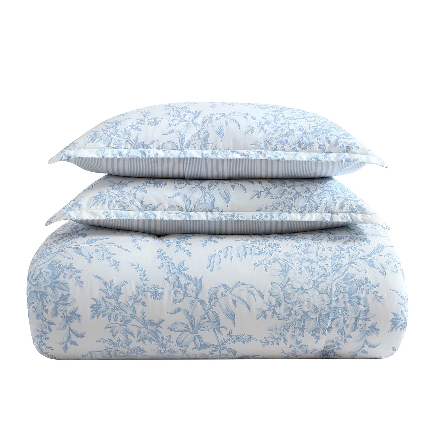 Laura Ashley – Queen Comforter Set, Soft Bedding with Matching Shams, Reversible Floral Room Decor, College Dorm Room Essentials (Bedford Blue)