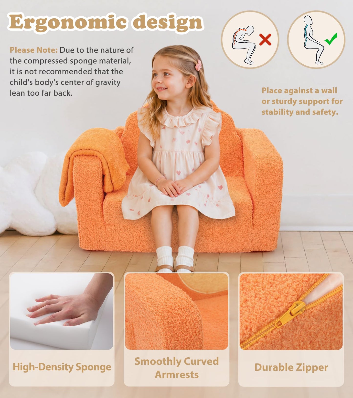 Foryoomi Upgraded Kids Couch, 2-in-1 Soft Top-Flip Fold Out with Blanket, Comfy Convertible Plush Sofa Chair, Great Gifts for Little Ones, Lion