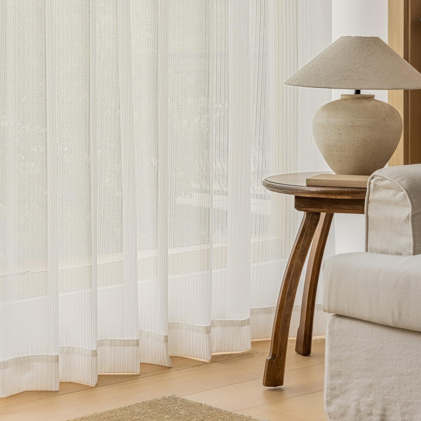 LETAU Off White Sheer Curtains 96 inches Long, Pinch Pleated Lace Little Waves Window Sheer Curtains Panels Drapery, 42" W x 96" L, 2 Panels