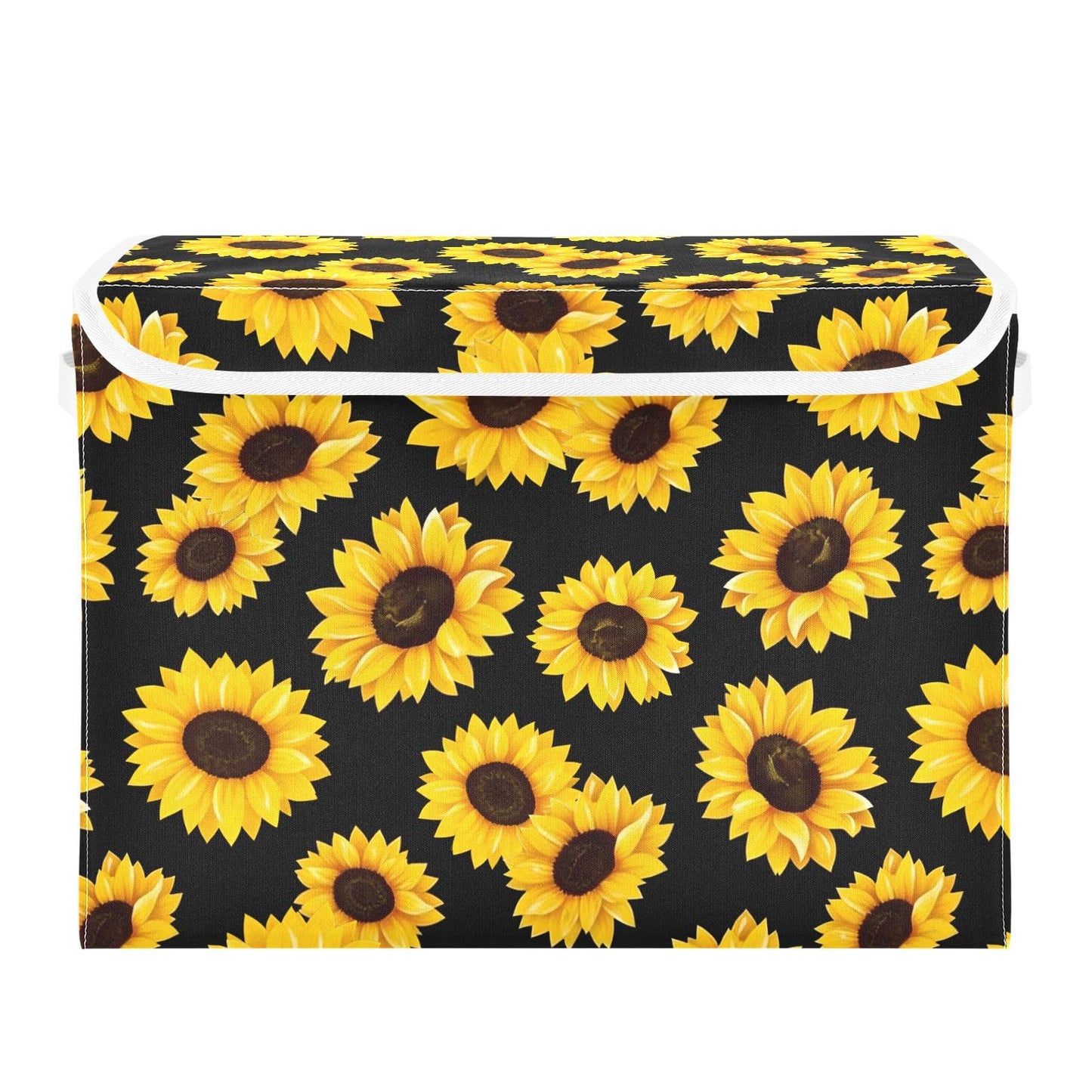 Large Collapsible Storage Bins with Lids, Sunflower Black Storage Baskets Organizer Containers with Handles for Clothes