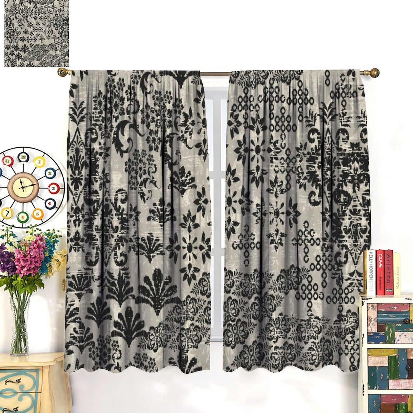 Nanacur Abstract Damask Floral Curtains, Patchwork Paisley Asian Geometric Ethnic Aztec Style Window Drapes, for Kitchen Living Room Bedroom 42" W X 45" L (Decorative)