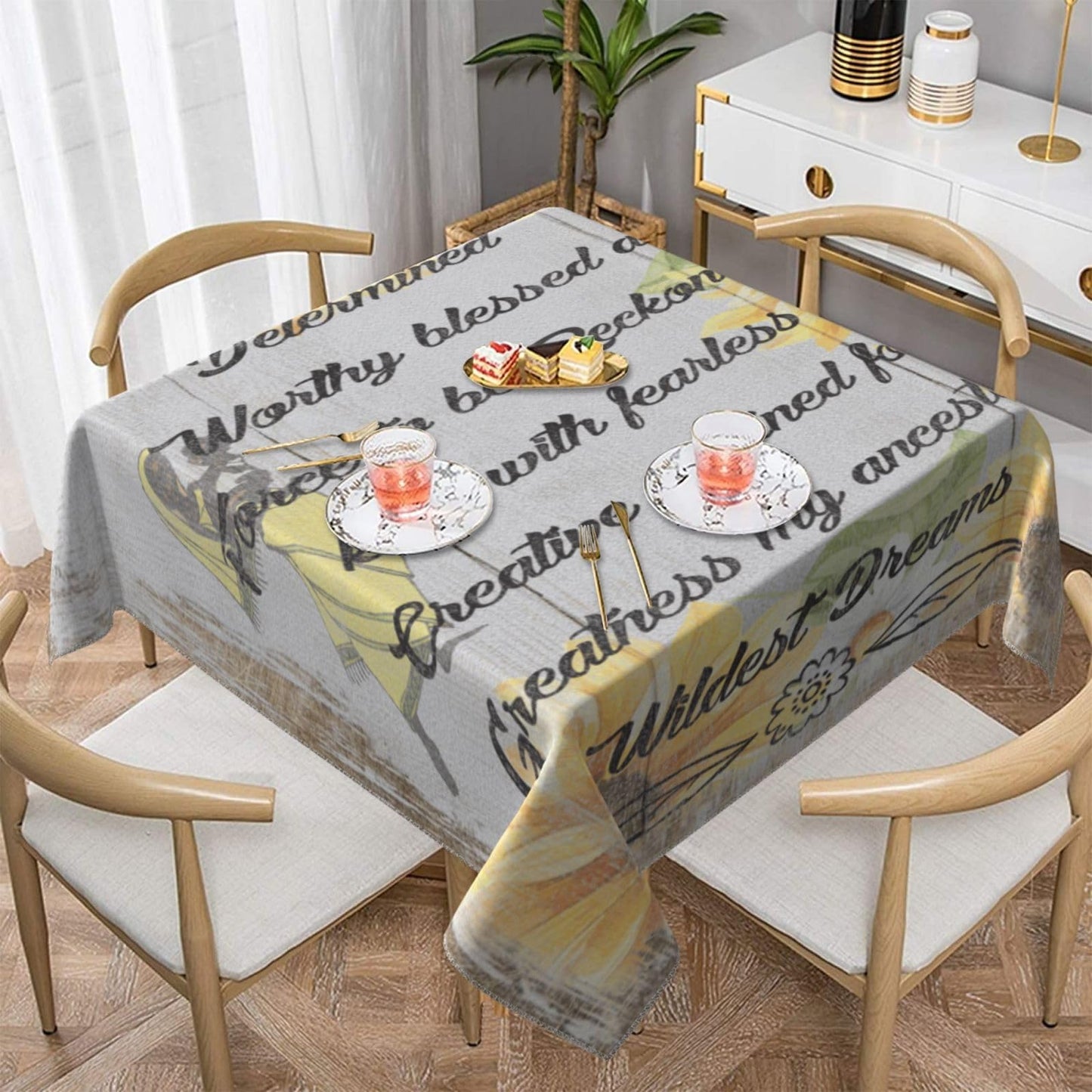 African America Women Inspirational Quote 55 - Inch Square Tablecloth - Wrinkle - Resistant Polyester Table Cover for Dining Room, Parties & Events