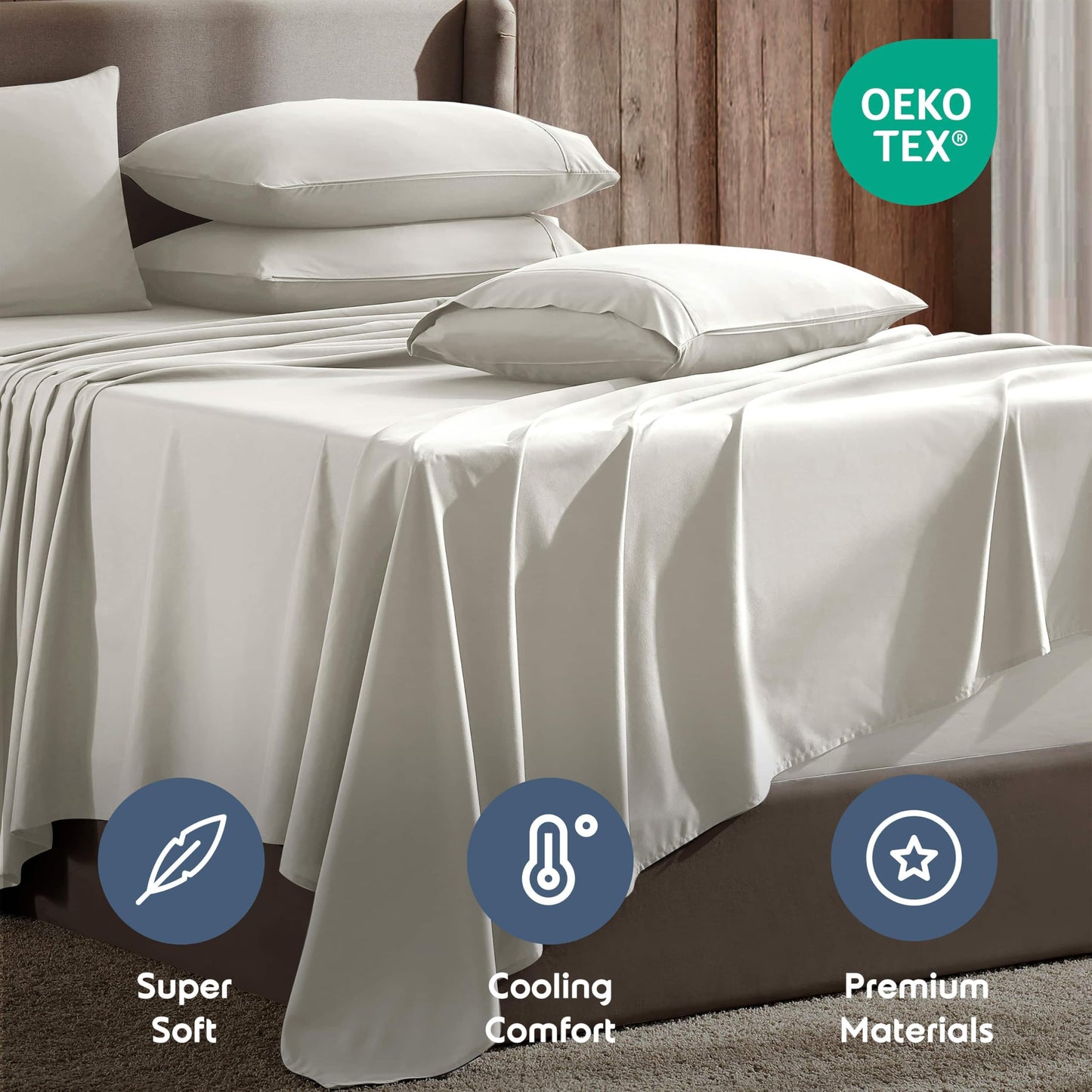 Nestl Extra Deep Cal King Sheet Set - 6 Piece Breathable & Cooling Sheets - Hotel Luxury Bedding Set w/18-24 Inch Deep Pockets - Easy & Secure Fit - Super Soft, Wrinkle Free & Comfy - Off White