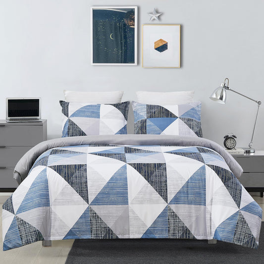 Vaulia Soft Microfiber Duvet Cover Set Queen, Modern Blue Geometric Print Pattern Design All Season, 3-Piece Set with 1 Duvet Cover 2 Pillow Shams