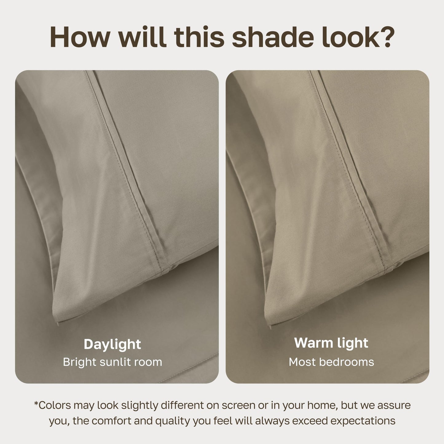 California Design Den Standard Queen Size Pillowcase Set - 400 Thread Count, 100% Cotton Sateen, Set of 2 Pillow Covers, Soft and Breathable - Taupe
