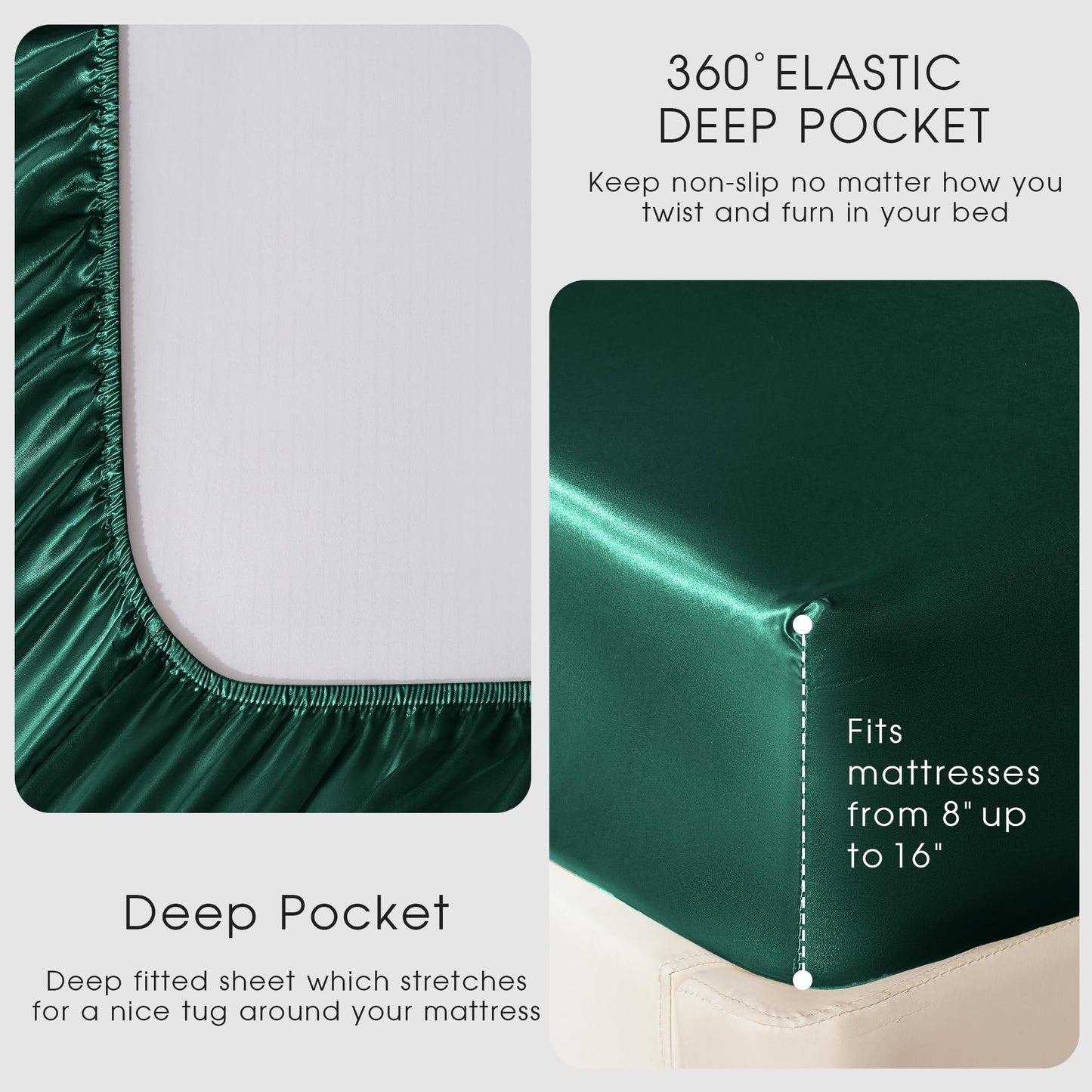 FreshCulture Satin Sheets Full Size - 4 Piece Luxury Soft Silky Full Size Bed Sheets, Similar to Silk Bed Sheet Set with 1 Deep Pocket Fitted Sheet, 1 Flat Sheet & 2 Pillowcases (Dark Green)