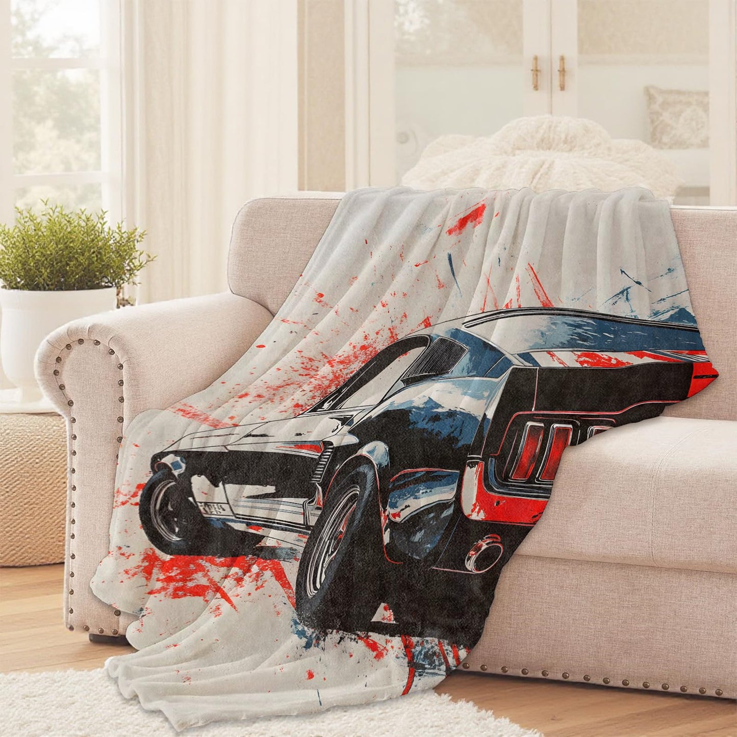 Muscle Car Throw Blanket for Girls Boys Kids Adults, 50x60 in, Cozy Flannel Blanket for Bedroom, Camping, Couch, Room Decor, Fuzzy Warm Soft Gifts