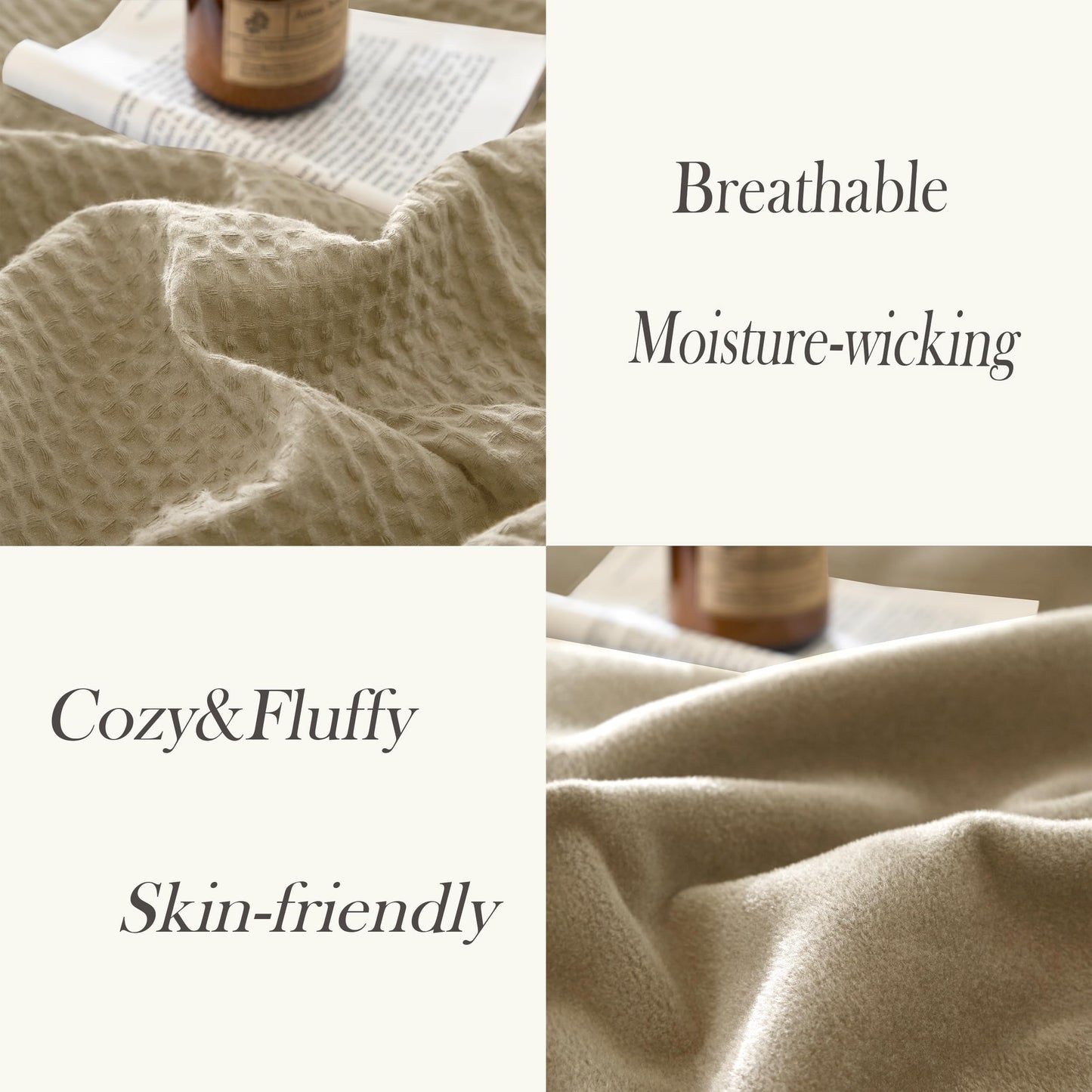 CHUFFED Cotton Waffle Blanket Throw Size - Plush Milk Velvet & Reversible Waffle Weave,Anti-Static 500Gsm Design，Thick Cozy Soft Winter Blanket for Bed, Couch, Sofa - Khaki, 50x70 Inches
