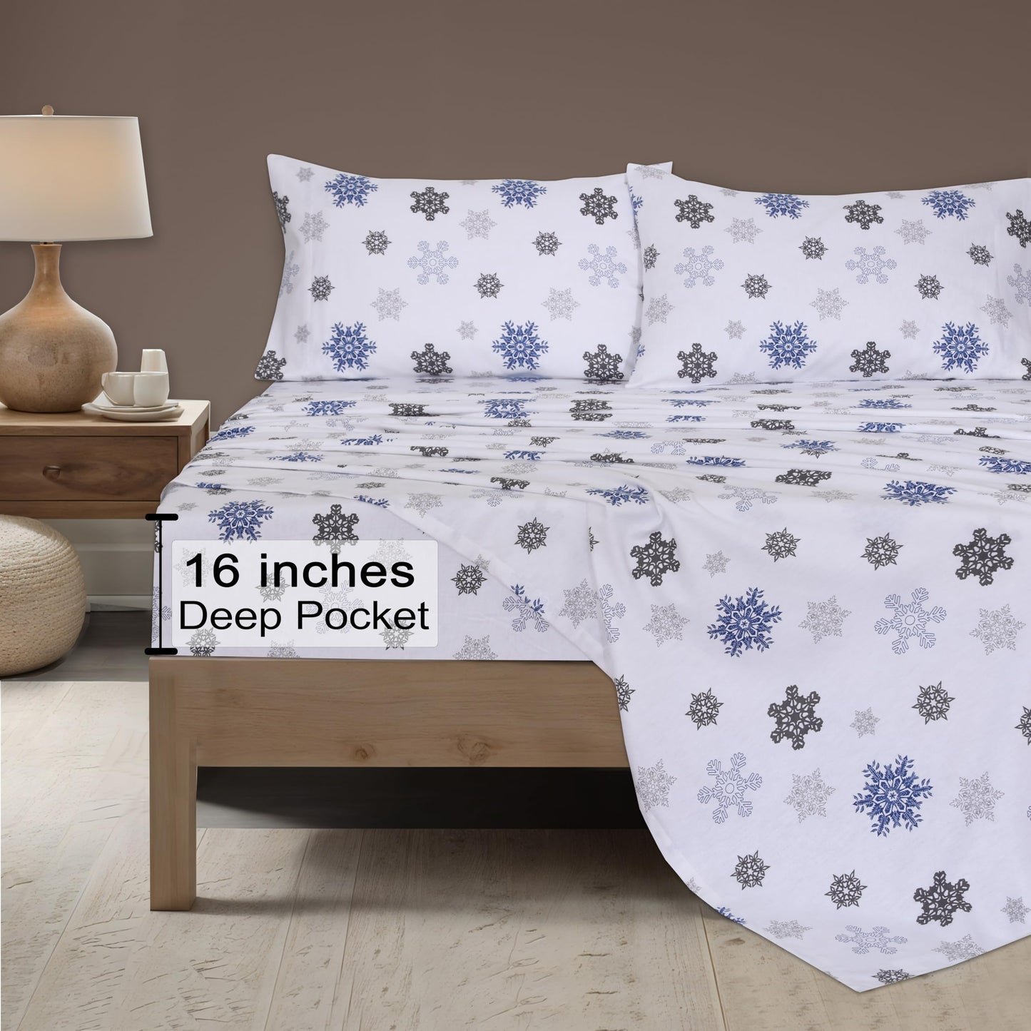 ZOYER Flannel Sheets Full Size - 100% Cotton Double Brushed Bed Sheets Set, Deep Pockets 16 Inches, All Seasons Breathable & Extra Soft Full Sheets, Warm & Cozy, 4 Piece, White Snow