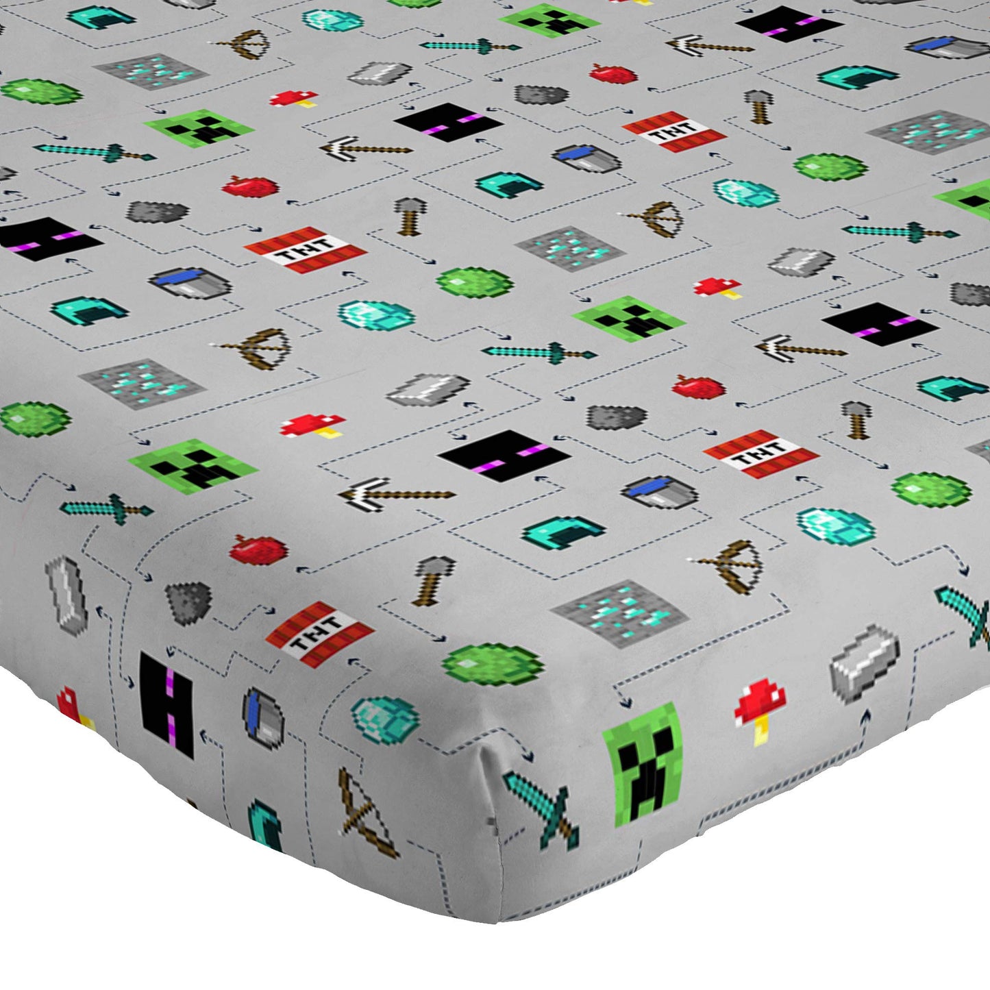 Jay Franco Kids Sheet Set with Fitted, Flat Sheets & Pillow Cover - Ultra-Soft Bedding with Pillowcase for Room Decor, Gray - Minecraft, 4 Piece Full