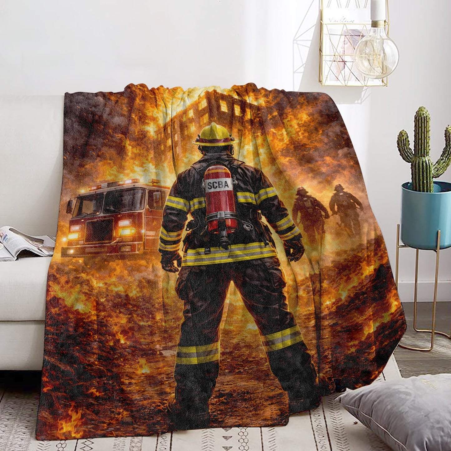 Firefighter Blanket Soft Cozy Hero Fire Rescue Burning Building Flannel Throw Blanket, Gifts for Men Fireman, Warm Yet Lightweight Blankets for Travel, Couch, Bed, Fuzzy Decor Comfort Wrap 60"×50"