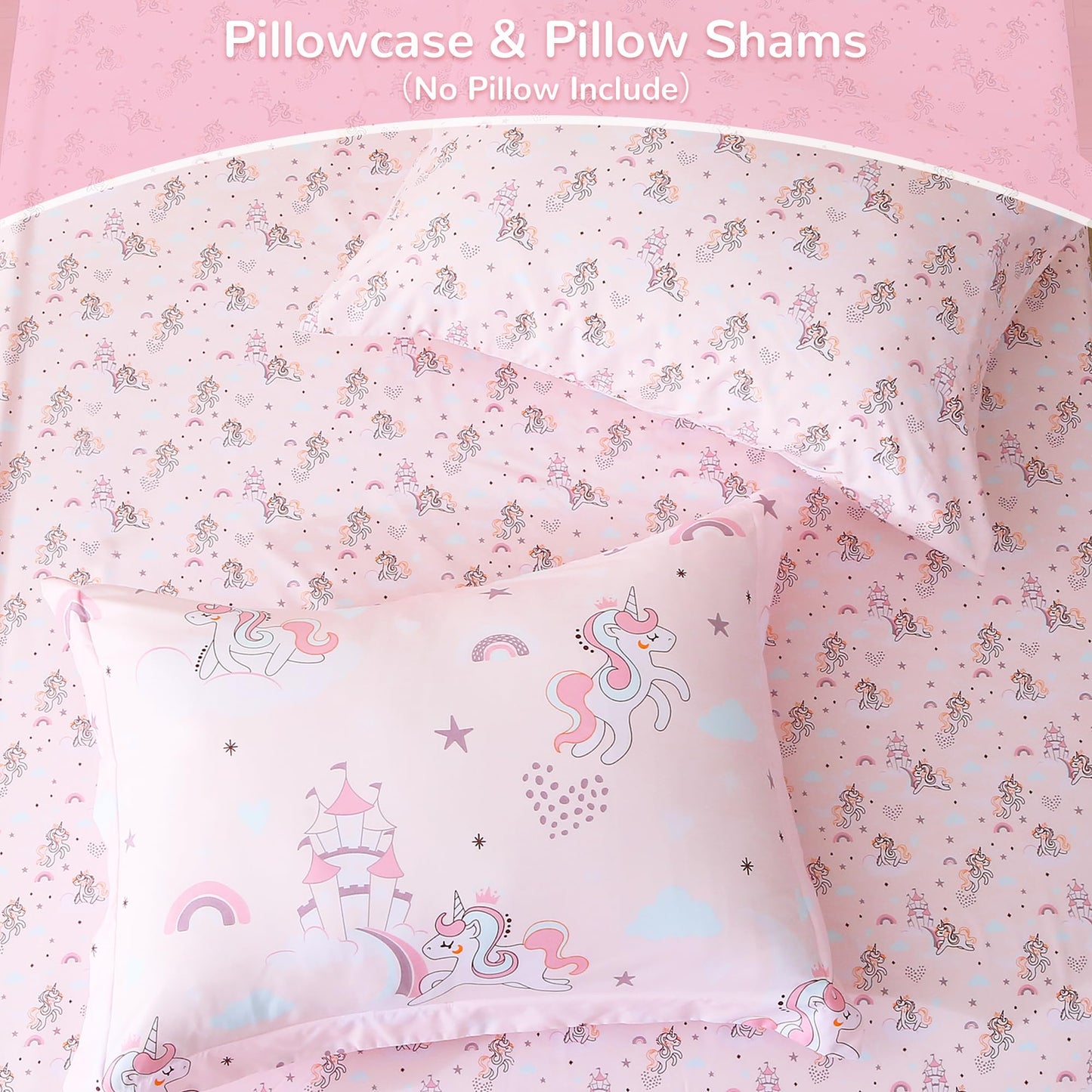 Viviland Kids Full Bedding Sets for Girls, Soft Full Comforter Set with Sheets, 7 Pieces Microfiber Bed in a Bag, Pink Unicorn