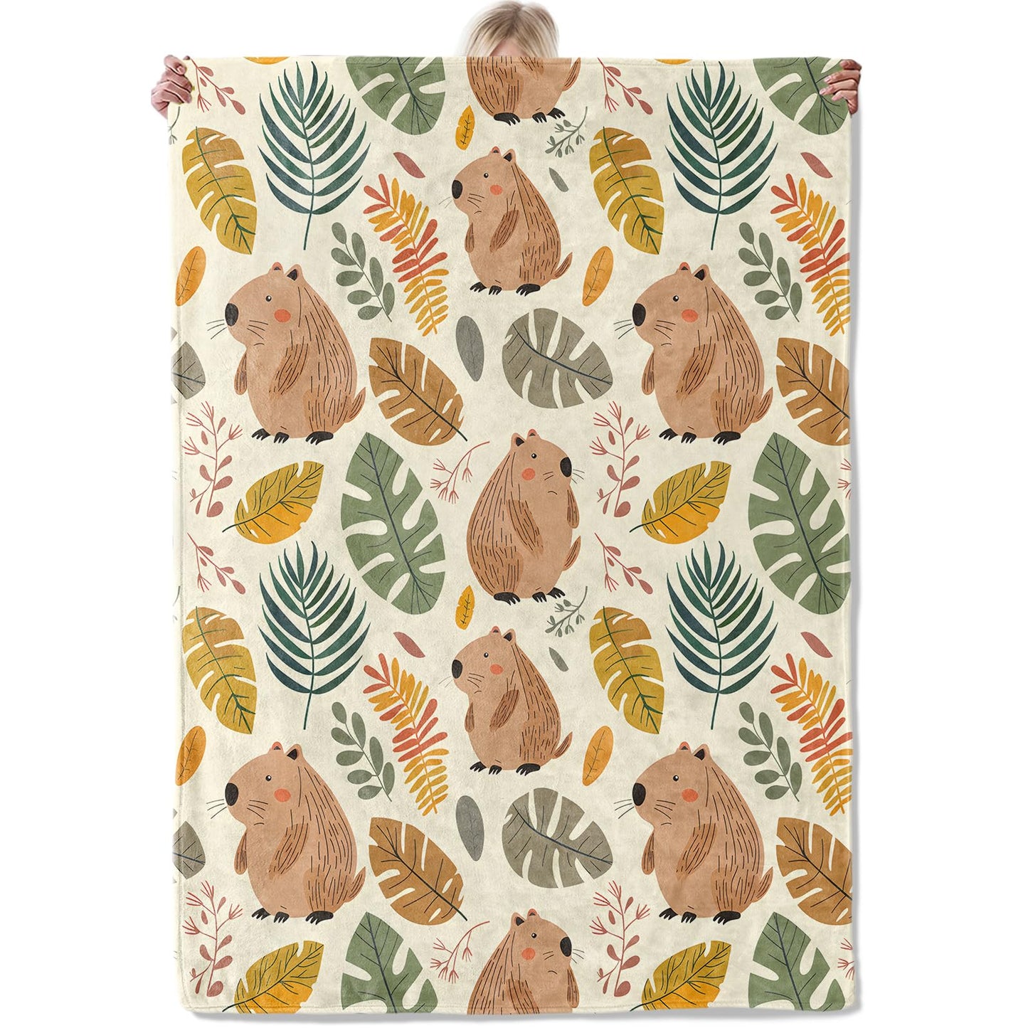 Aonimonis Woodland Capybara Throw Blanket Gifts for Women, Soft Fuzzy Warm Cozy Flannel Blankets for Bedroom, Travel, Couch, Home Decor 50x60 in