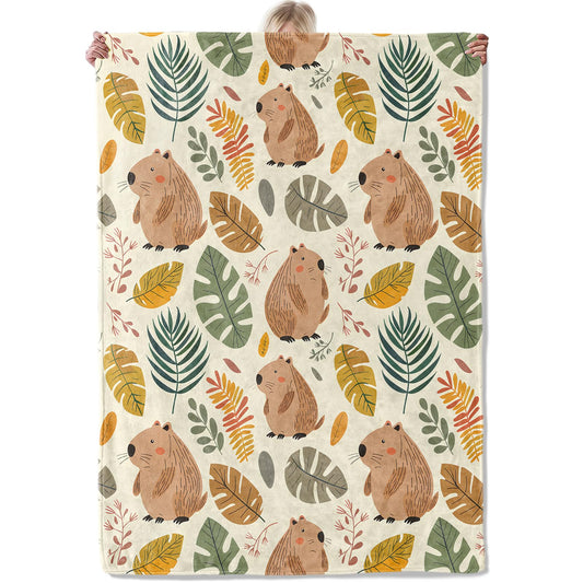 Aonimonis Woodland Capybara Throw Blanket Gifts for Women, Soft Fuzzy Warm Cozy Flannel Blankets for Bedroom, Travel, Couch, Home Decor 50x60 in