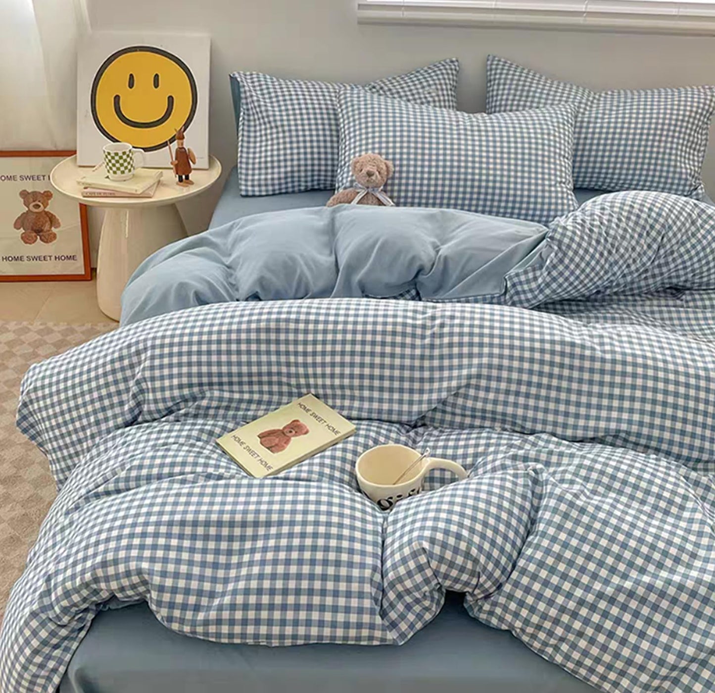 Sedefen Gingham Duvet Cover Queen Size Blue Striped Bedding Set 3Pcs Kids Boys Girls Geometric Stripes Grid Lattice Soft Breathable Microfiber Comforter Cover with 2 Pillowcases
