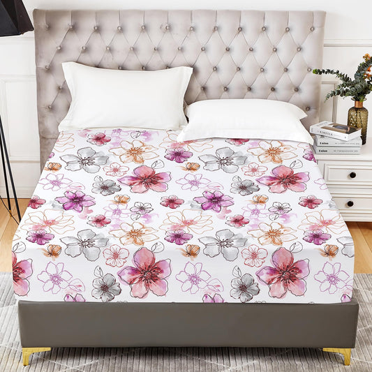 YIYEA Floral Fitted Sheet Only, Premium Double Brushed Microfiber Deep Pocket Fitted Sheet Queen Size, Ultra Soft Fitted Bottom Sheet, Shrinkage, Fade Resistant, Queen
