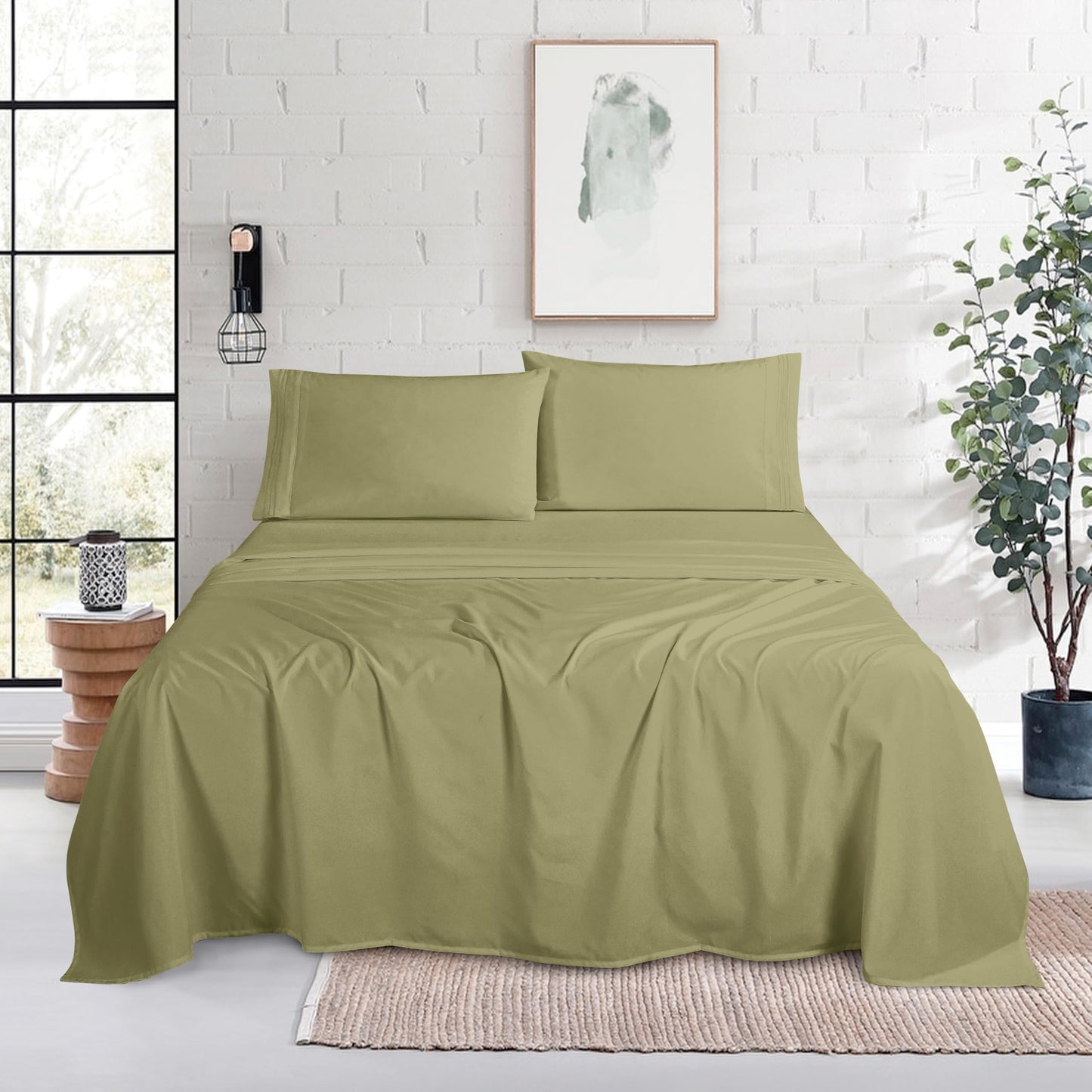 Mocassi Full Size 4-Piece Bed Sheet Set - 1800 Premium Hotel Quality Microfiber 18-24 Inches Extra Deep Pocket Fitted Sheet- Luxury Soft, Breathable, Wrinkle, and Fade Resistant, Sage Green