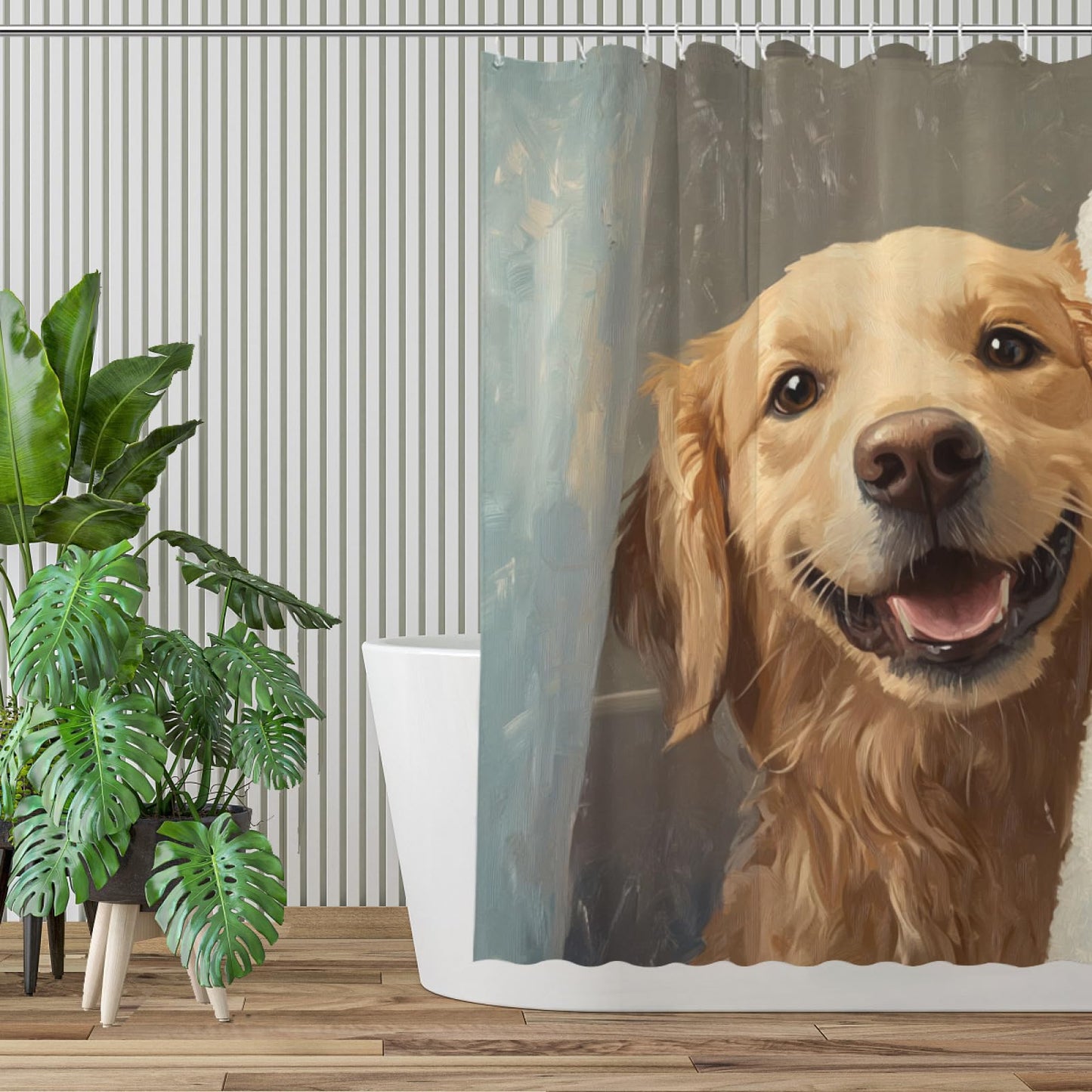 NGZ Funny Dog Cute Golden Retriever Shower Curtain Durable Waterproof Fabric Bathtub Sets Home Fabric Bathroom Shower Curtain Set with Hooks 72x72 Inch