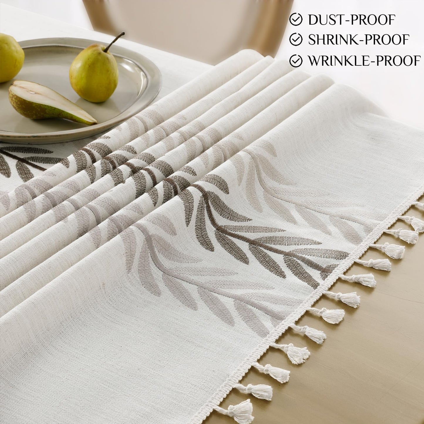 Softalker Outdoor Linen Tablecloth Rectangle, Waterproof Cotton Boho Farmhouse Table Cloths with Tassel, Heavy Weight Wrinkle Free Table Cover for Picnic Camping Dining - 55 x 70 Inch, Wine Leaf