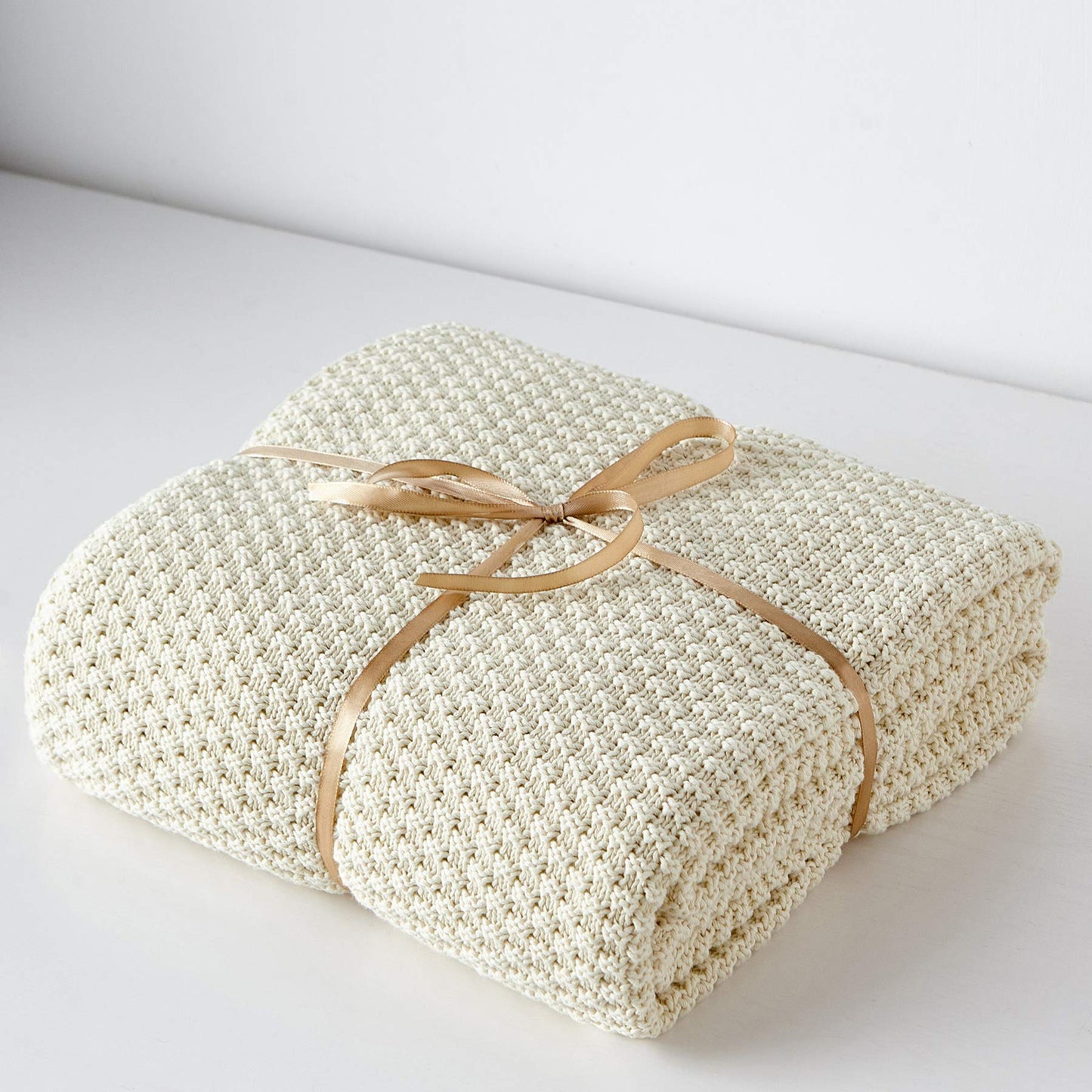 Longhui bedding 100% Cotton Knitted Throw Blanket – Cream, Soft & Cozy, Machine Washable, 60"x80" – Perfect for Living Room, Couch, Sofa, Bed or Travel