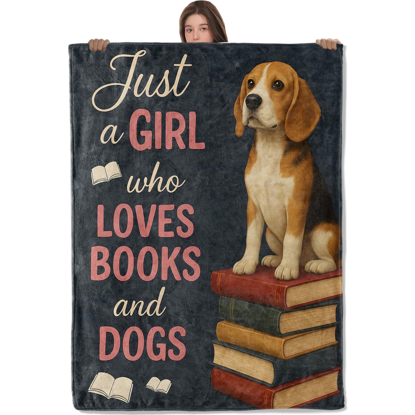 Wanoryer Just a Girl Who Loves Books and Dogs Blanket, Comfy & Warm Flannel Cute Beagle Throw Blanket for Couch, Gifts for Women Kids, Soft Fuzzy Lightweight Travel Bed Blankets for Decor 50"×60"