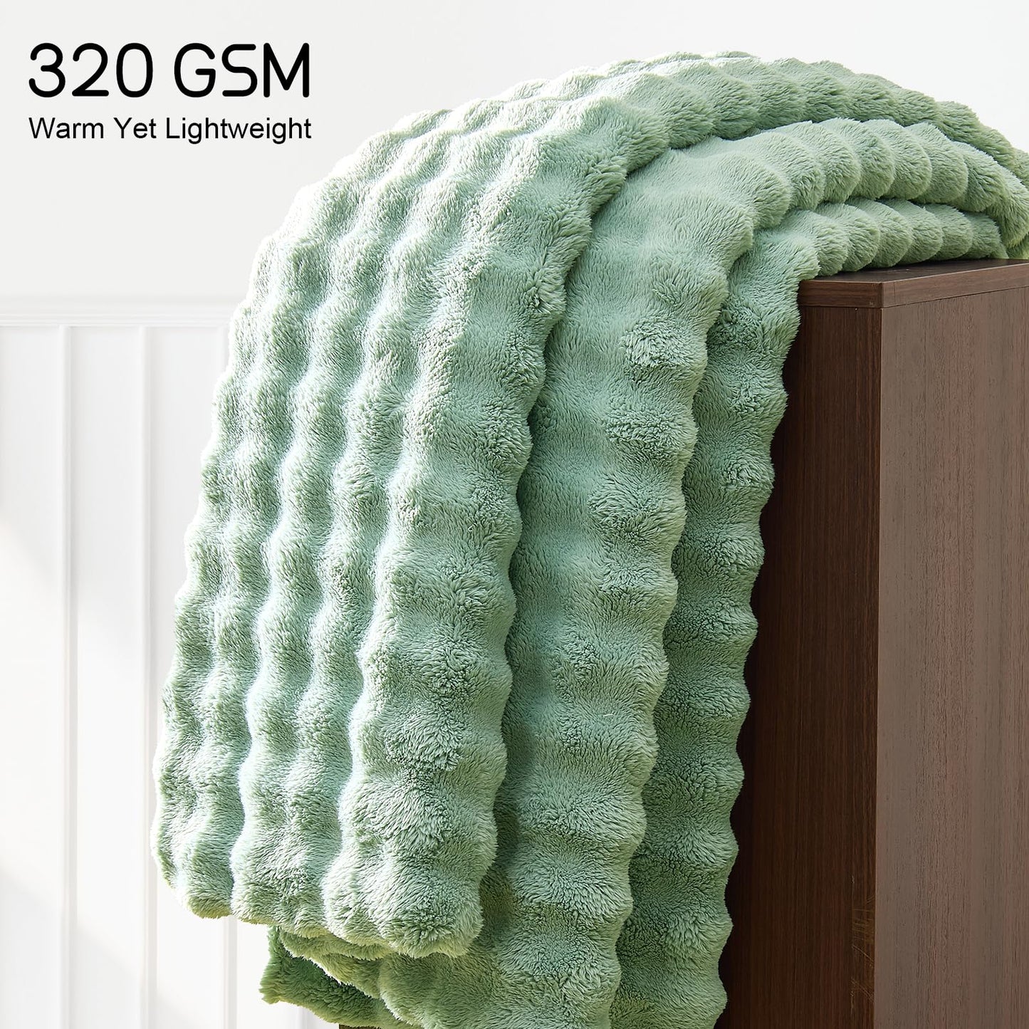 Lotus Karen 3D Bubble Fleece Blanket - Ultra Soft Fluffy Sage Green Throw Blanket for Couch, Lightweight Cozy Throw for All Season, Adults Women Kids(Sage Green, 50"x60")