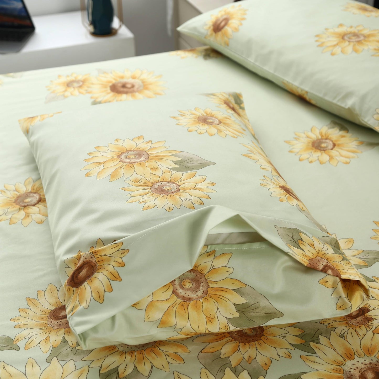 SDIII 4 Pieces Sunflower Sheets Set Twin, Soft Microfiber Sunflower Sheets Twin Size, Floral Bedding Sheet for Girls Boys Kids and Teens