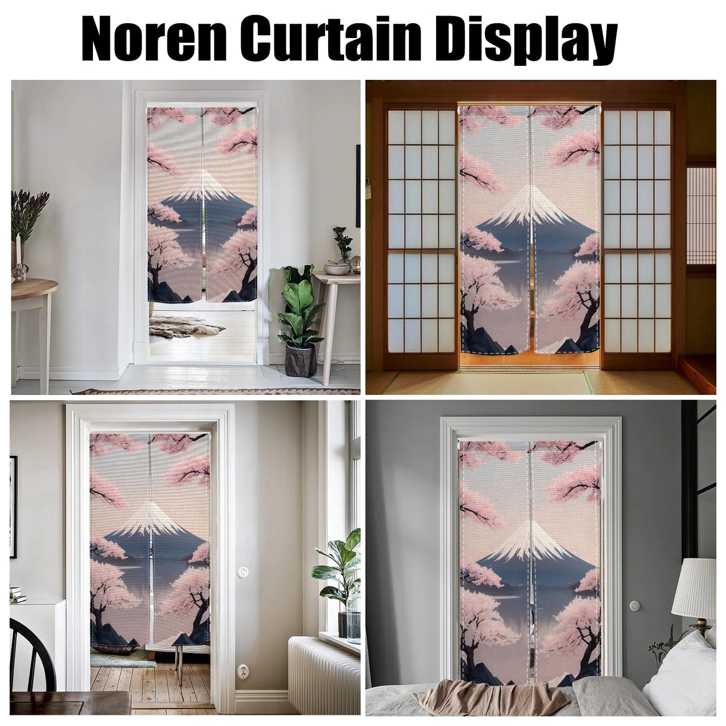 XMJJKUF Japanese Doorway Single Side Curtain Noren Cherry Sakura and Mount Fuji Artistic Painting Japanese Style Curtains Door Tapestry for Wall Hanging Home Decoration,33.5"x 70.9"