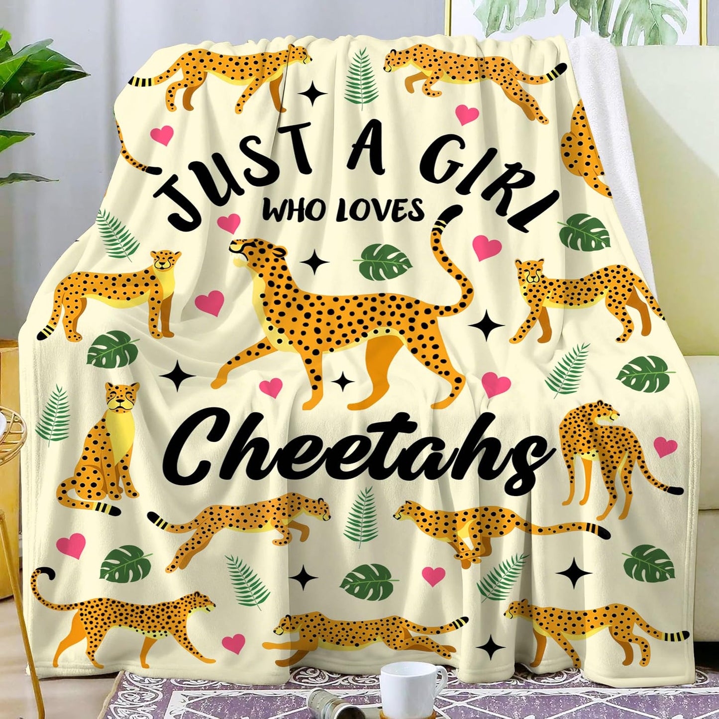 FLOW4U Cheetah Blanket Gifts for Girls Plush Just A Girl Who Loves Cheetahs Stuff Blanket Throw Fleece Bedding Cheetahs Gifts for Cheetah Lovers Girls Kids Women Birthday Party Decorations 50"X40"