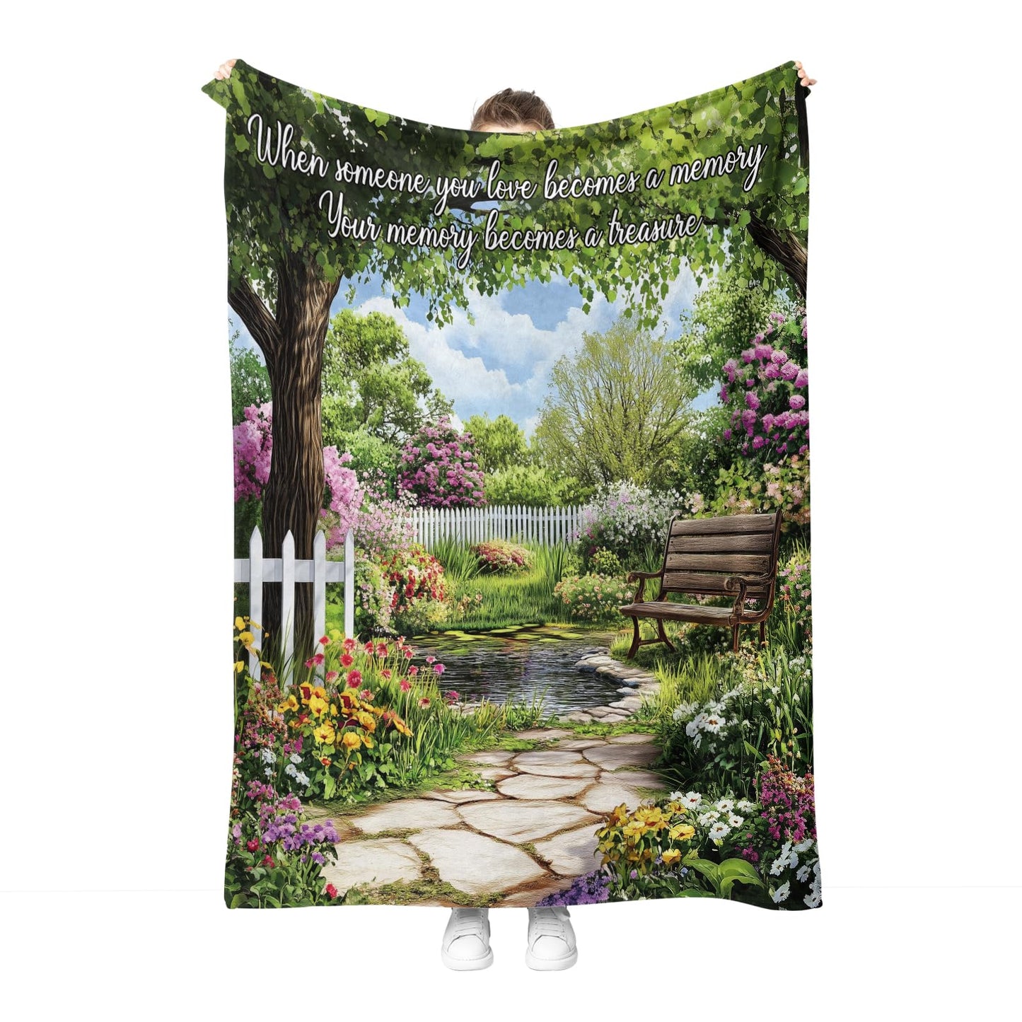 Hohoto Memory Blanket Memorial Gifts Sympathy Bereavement Throw Garden Flowers Trees Floral Gifts for Women Men Wife Dad Mom Christmas Sisters Female Friends Streams Lakes Paths Blanket 50"x60"