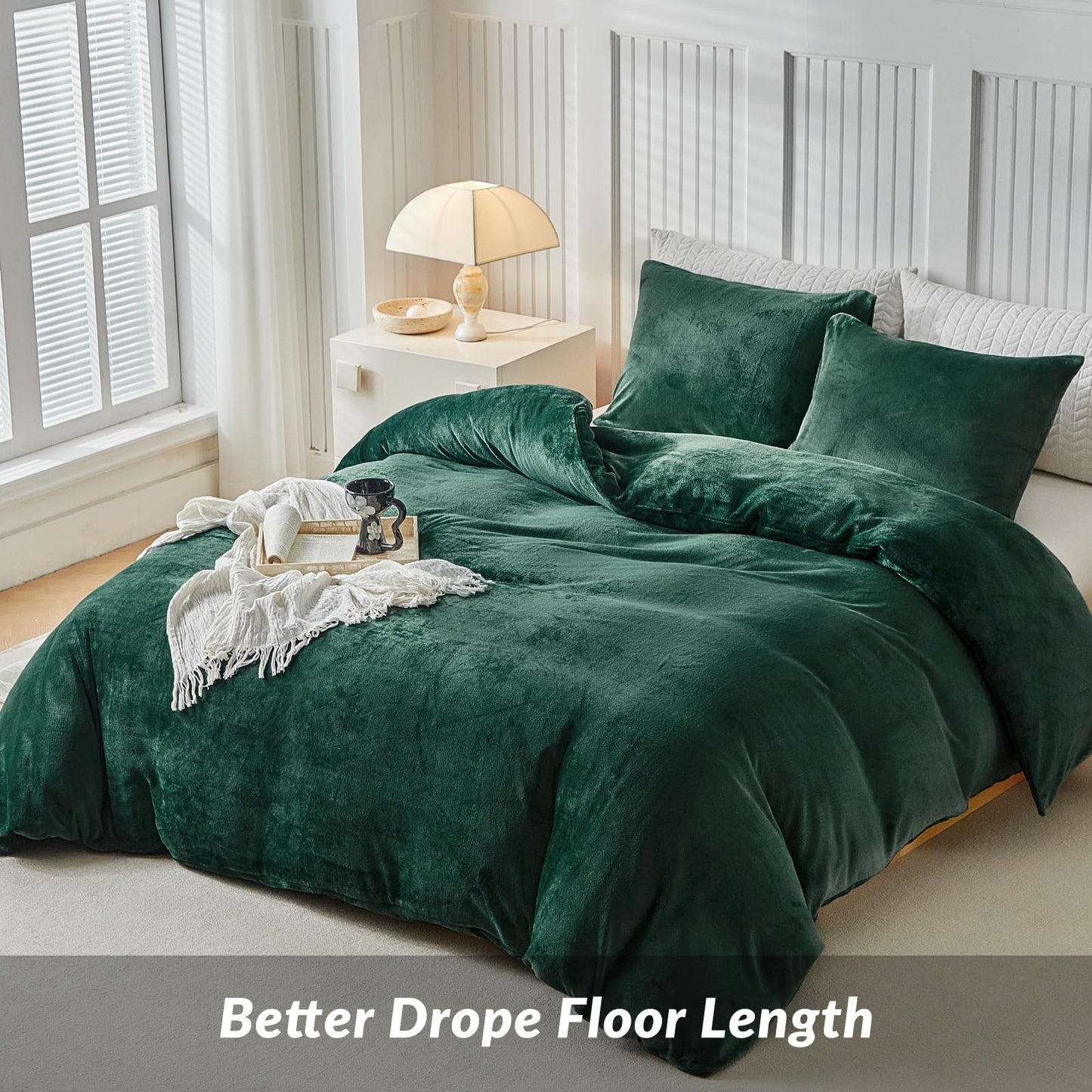 WARMDERN Emerald Green Velvet Duvet Cover Set Queen Size, Luxury Milk Velvet Bedding Duvet Cover with Zipper Closure, 3pcs Ultra Soft Duvet Covers for All Seasons, 90" x 90", Emerald Green