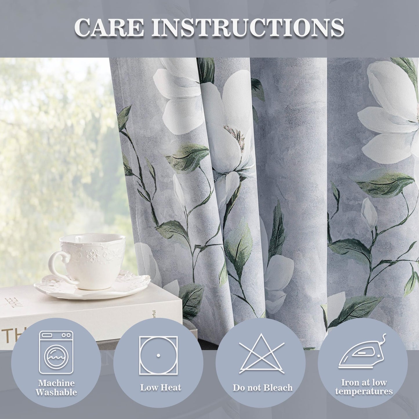 MYSKY HOME Floral 95% Blackout Curtains 84 Inches Long 2 Panels Set for Living Room - Thermal Insulated Black Out Flower Pattern Printed Drapes Grommet Top Bedroom, 52" W Each Panel, Light Grey