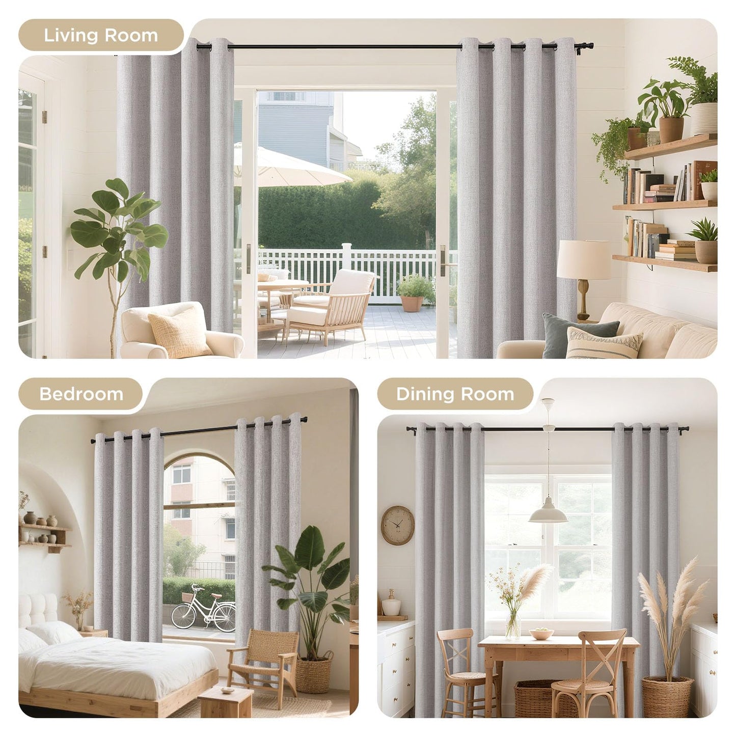 Joydeco Blackout Curtains for Bedroom, Linen Black Out Curtains 84 Inch Long, Light Blocking Drapes 2 Panels Set with Grommet for Living Room Window, Thermal Insulated Room Darkening Privacy Drapes