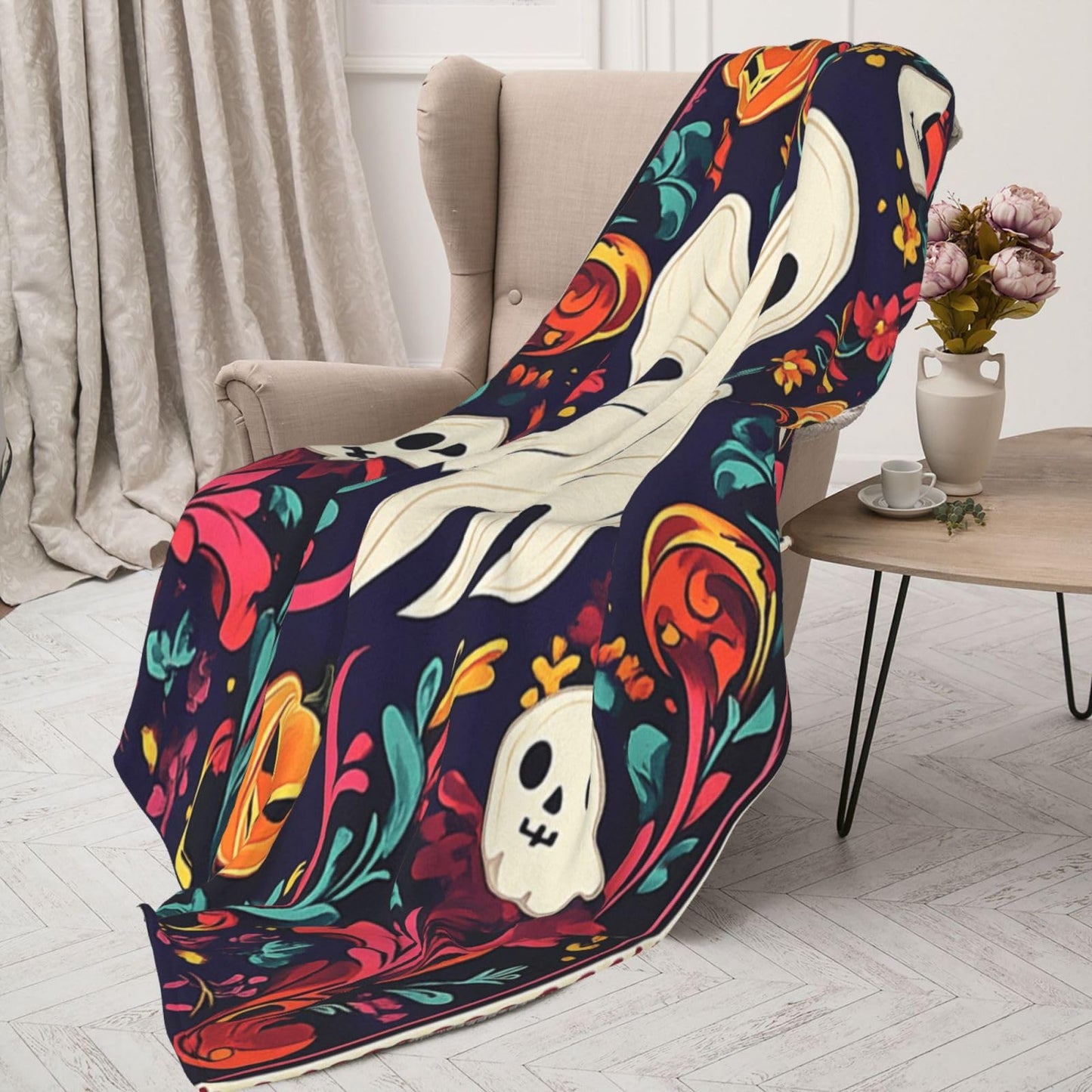 CDSASHCA Spooky Ghosts Flannel Blanket,Cute Design with Floating Phantom Print,Ultra-Soft Fleece for Festival Party Cozy Vibes，Suitable for Sofa,Bed and Office Decoration，Gifts for Friends 60X80 Inch