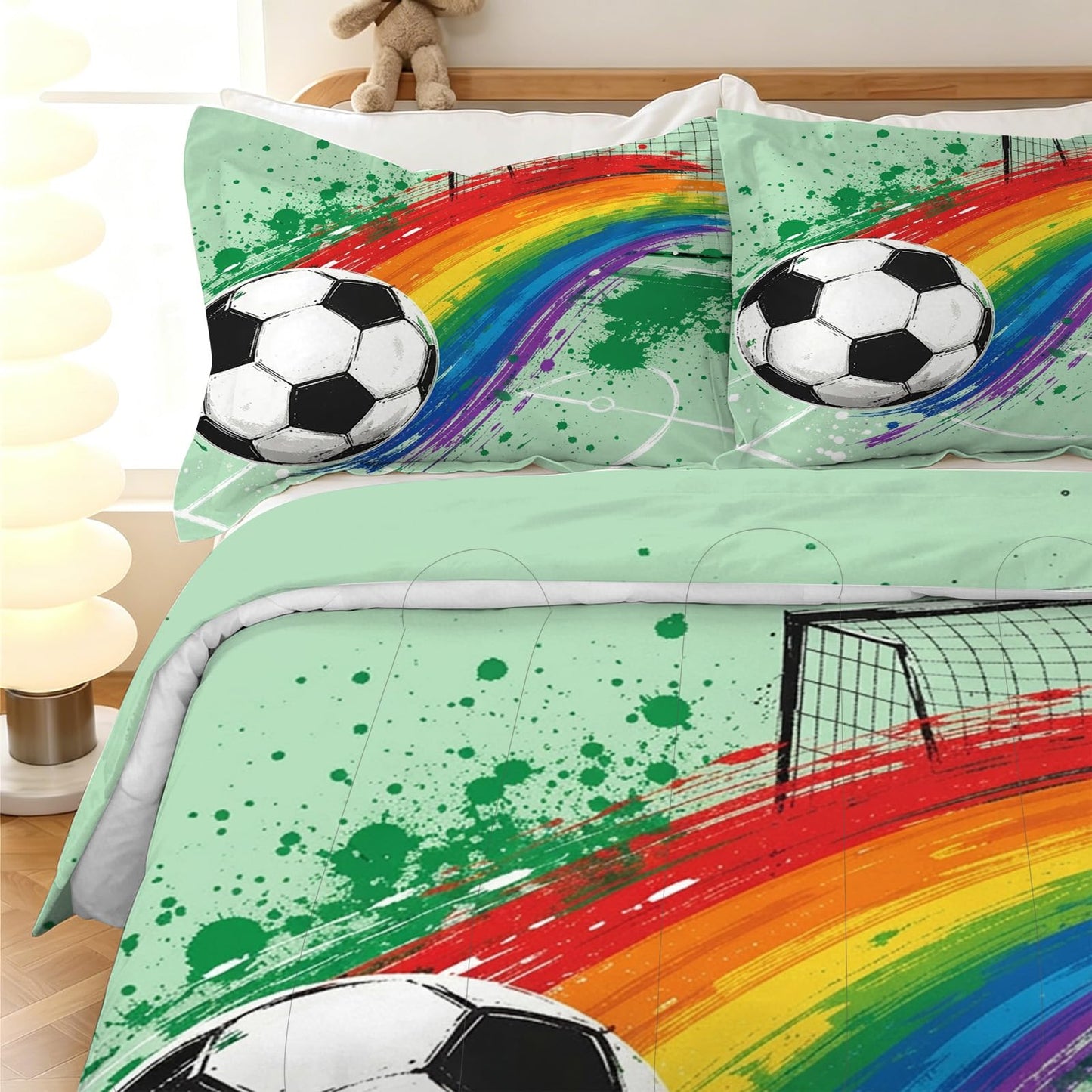 kxry Soccer Comforter Set King Size Graffiti Splash Sport Bedding for Boys