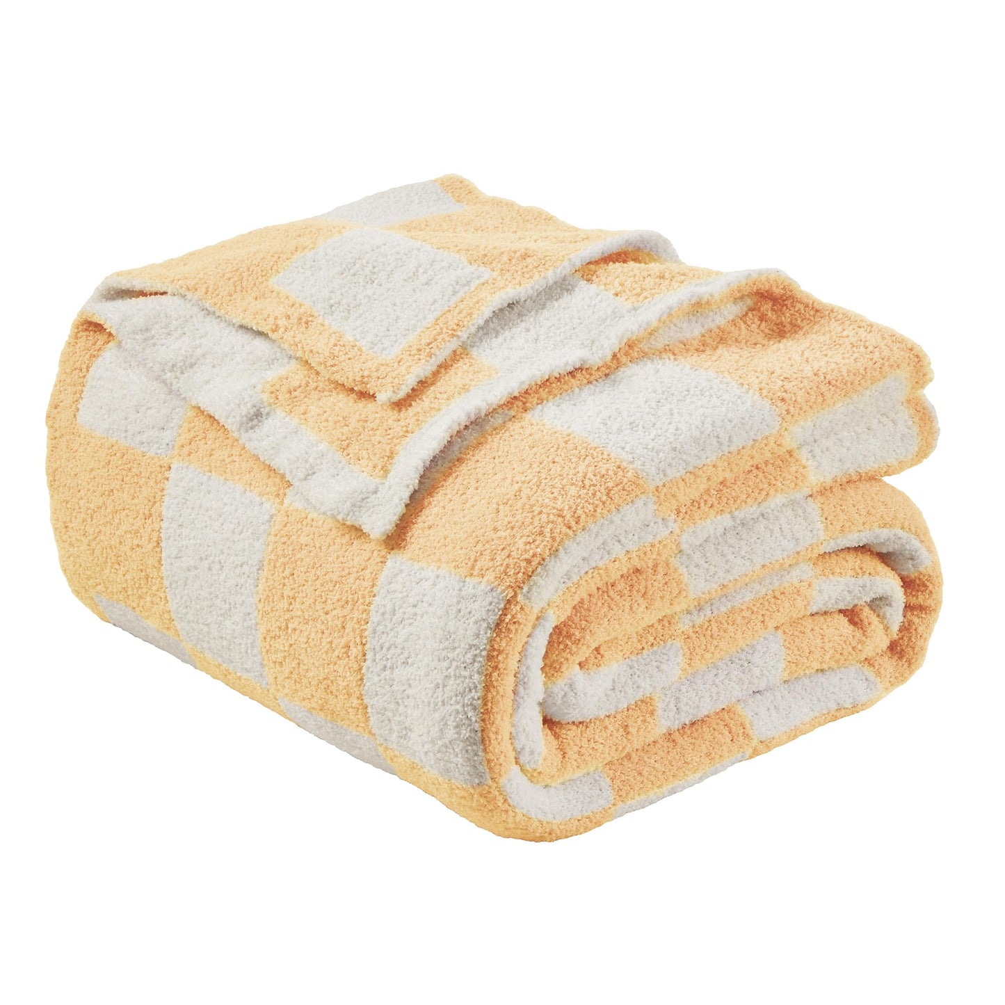 JOOJA Soft Cozy Checkerboard Peach Blanket Fluffy Knit Throw for Couch Plaid Checkered Blanket Peach 50x60 in